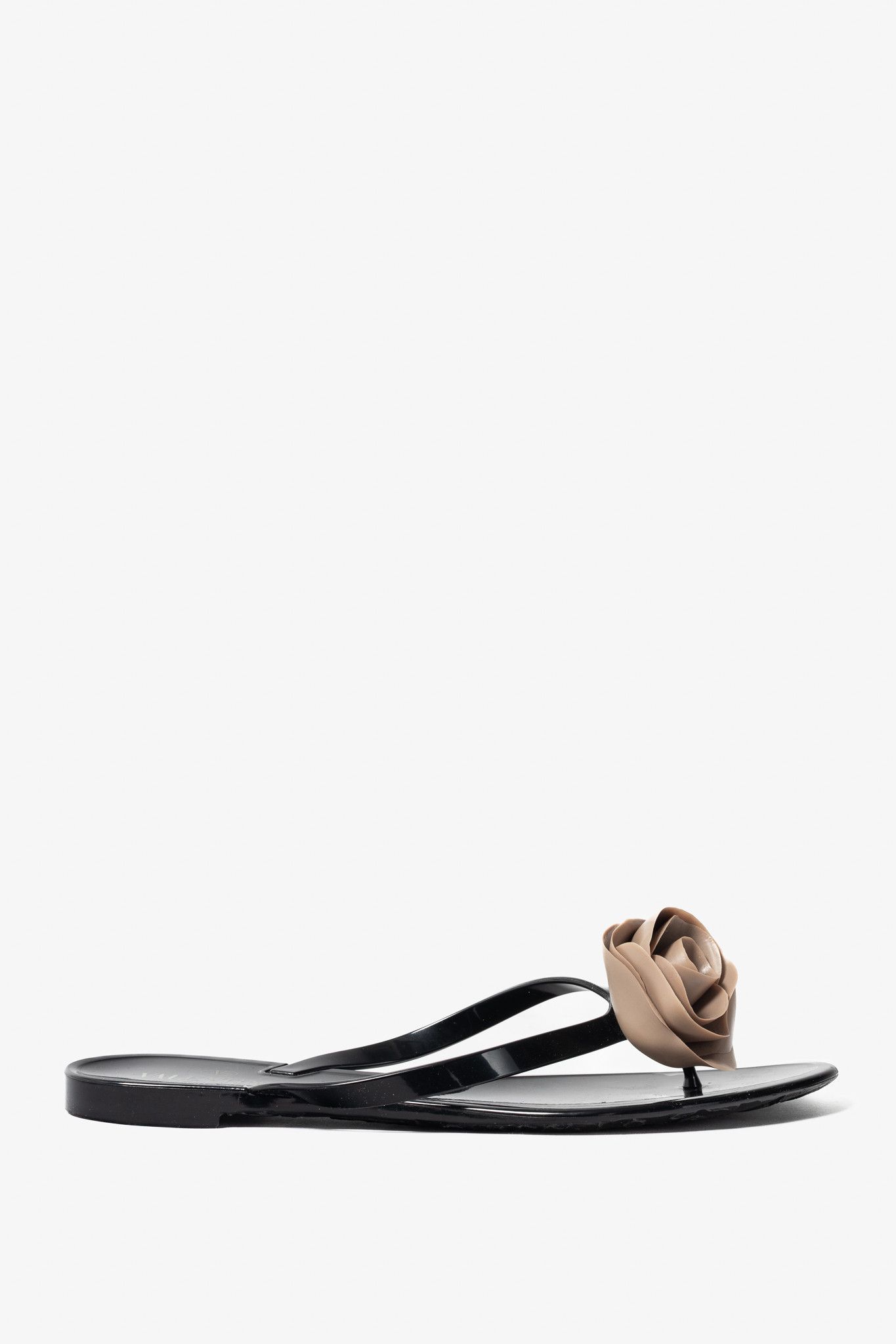 Valentino Garavani Black Rose Jelly Thong Sandals