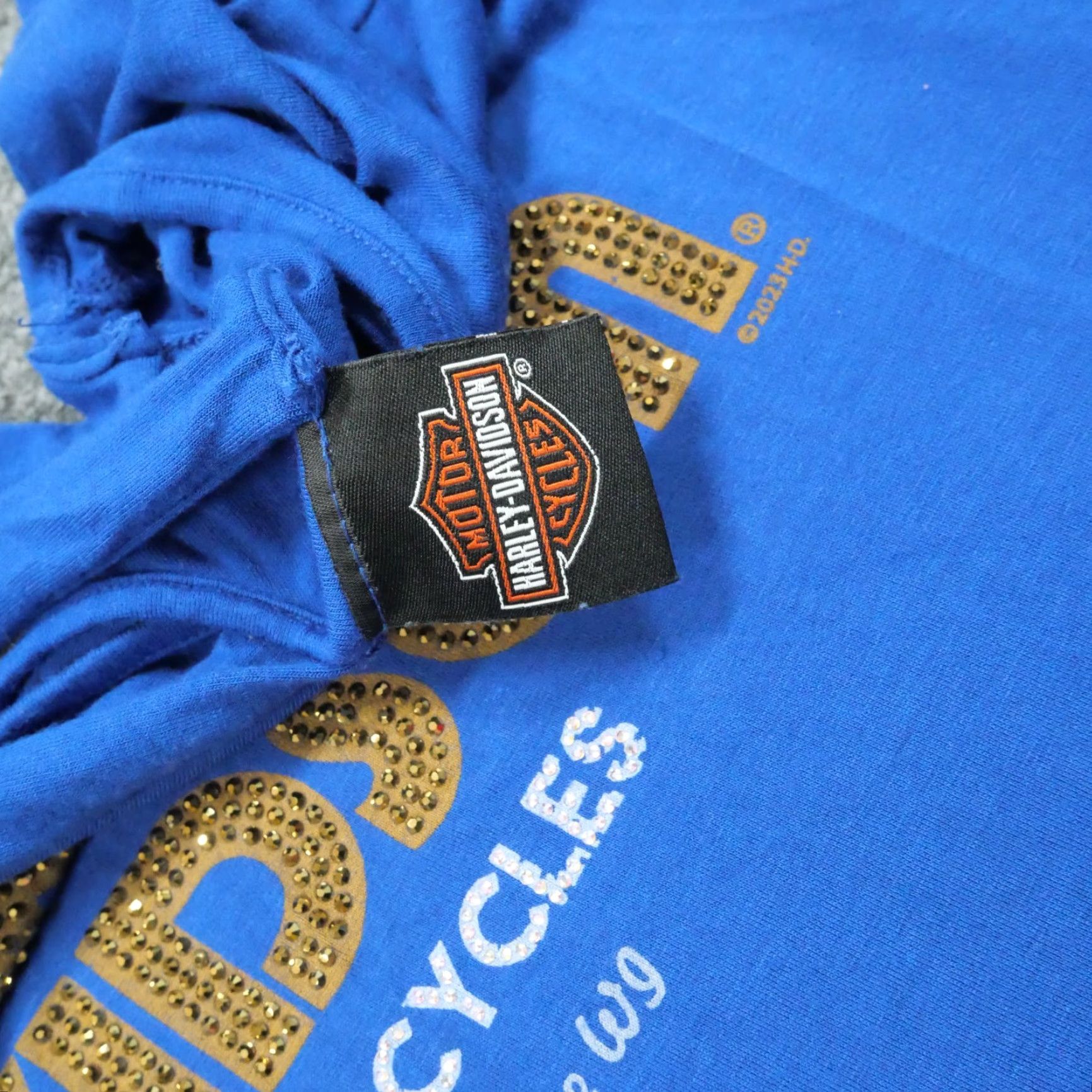 Harley Davidson VINTAGE Harley-Davidson T Shirt Womens Small Blue Sequin Milwaukee Open Back Size S / US 4 / IT 40 - 6 Thumbnail