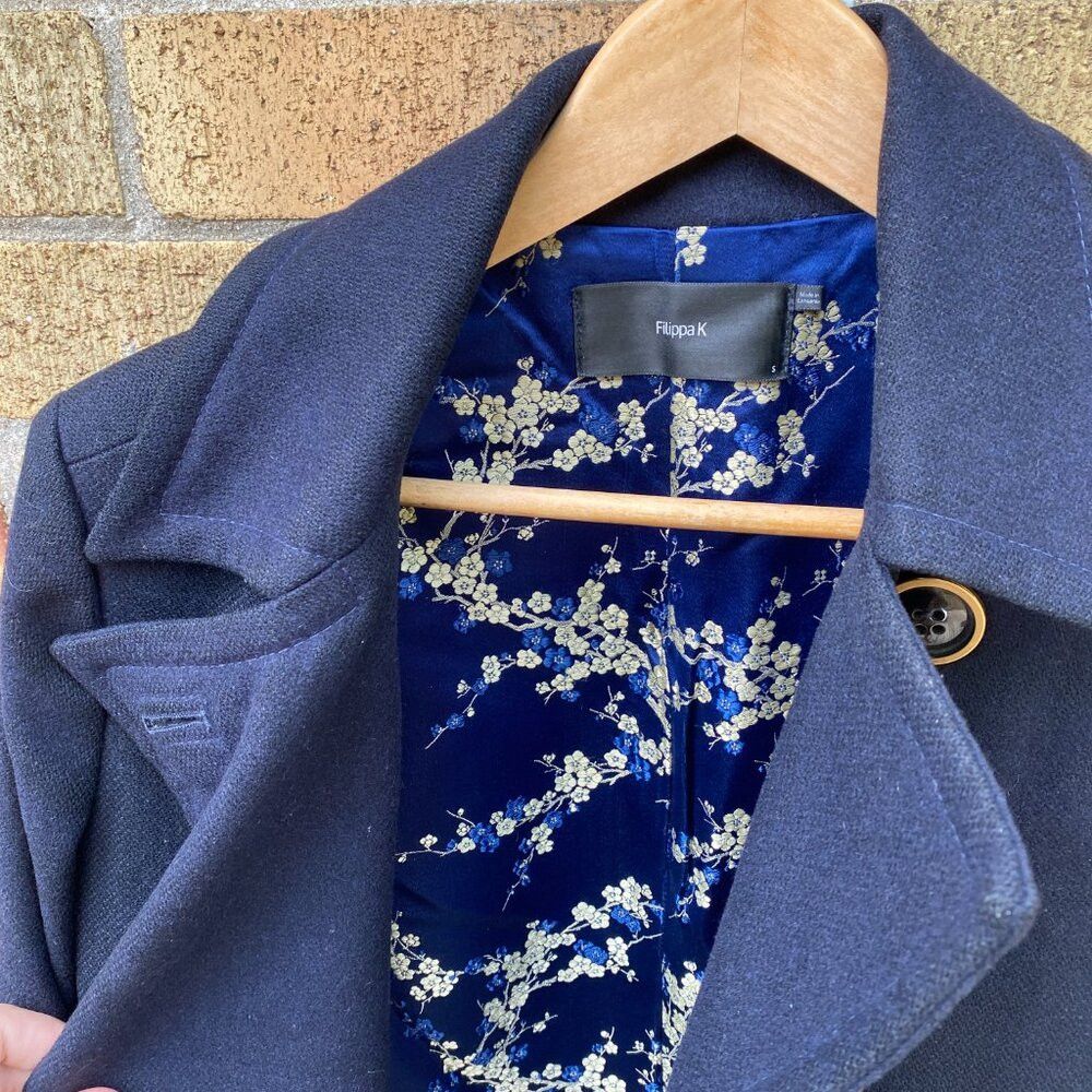 Filippa K × Vintage Vintage 1998 Flippa K Floral Print Pea Coat Small Navy Blue Size S / US 4 / IT 40 - 7 Thumbnail