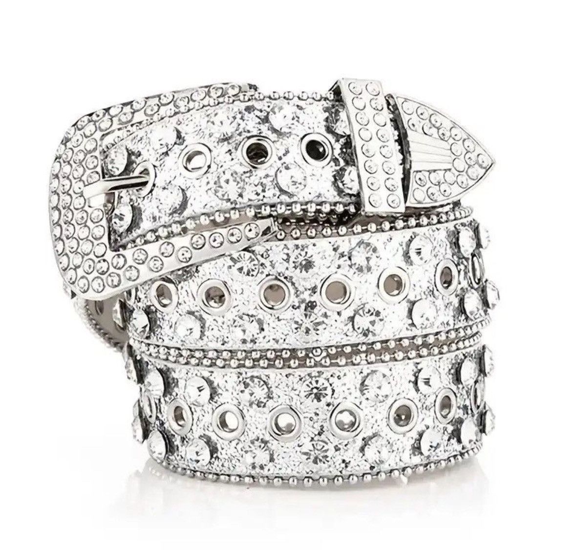 Leather Gorgeous Rhinestone Studded PU Leather Belt Size ONE SIZE - 1 Thumbnail