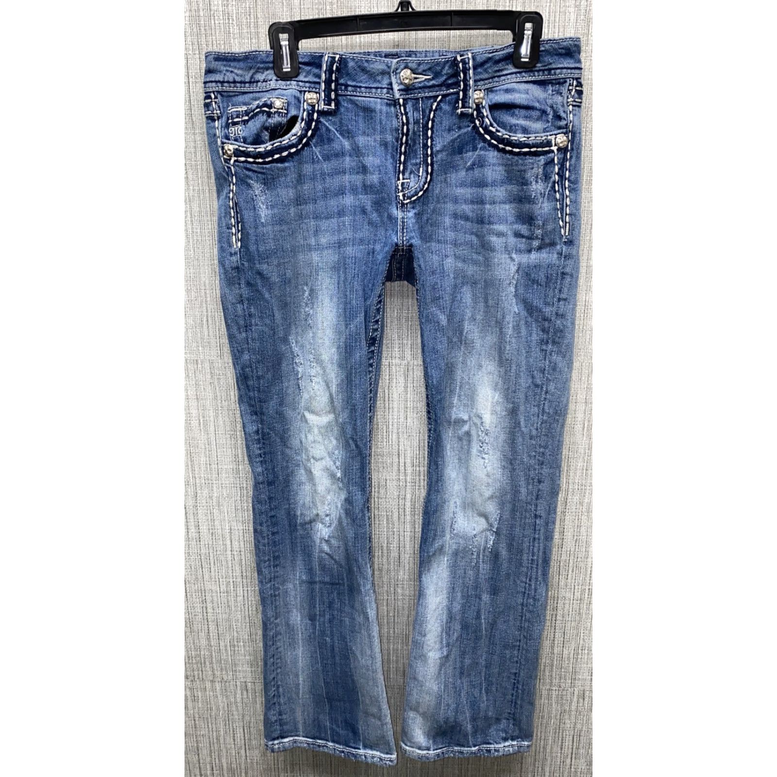 Miss Me Miss Me Jeans Easy Boot Womens 29 JE5014E2R Low Rise Distressed Bling Embellish Bootcut Denim Blue Jeans Womens 29 Size 29" - 2 Thumbnail