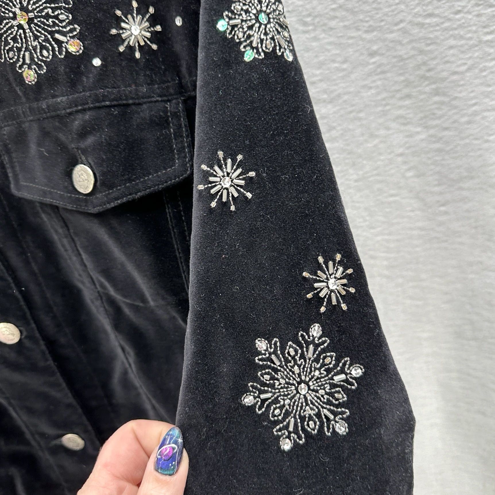 Quacker Factory Vintage Quacker Factory Women's Jacket M Black Velvet Fall Spring Winter Casual Beaded Embroidered 90s Size M / US 6-8 / IT 42-44 - 5 Thumbnail