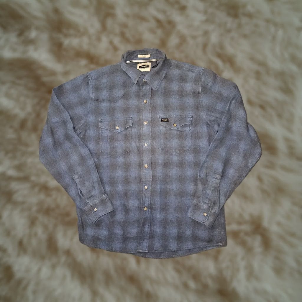 Wrangler Wrangler Shirt Mens Medium Blue Plaid Indigo Western Pearl Snap Flannel Casual Size US M / EU 48-50 / 2 - 1 Thumbnail