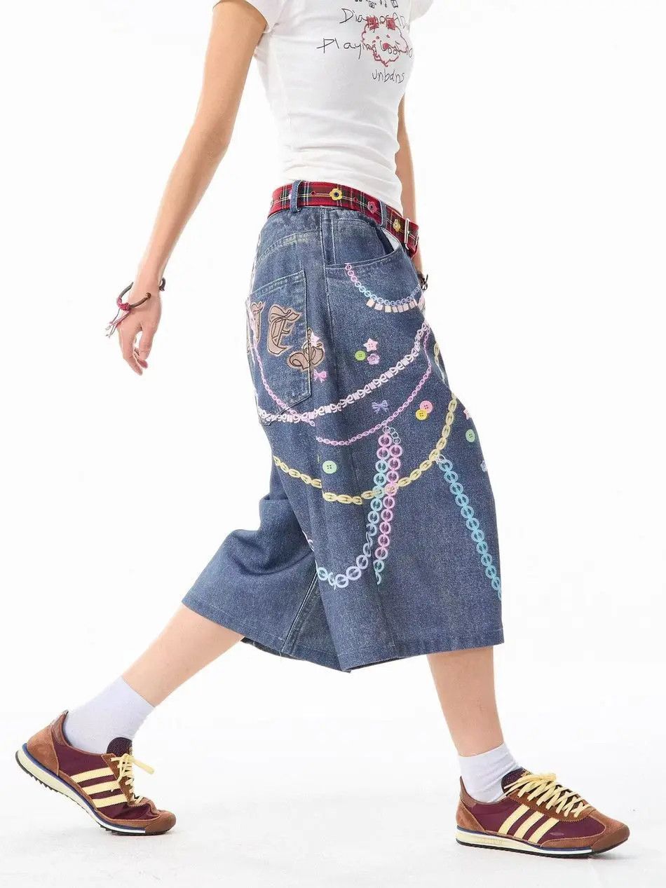 Japanese Brand Retro loose casual printed denim shorts Size US 32 / EU 48 - 4 Thumbnail