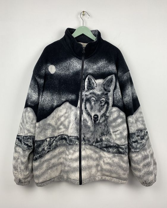 Vintage Y2K Wolf Print Fleece Jacket Animal like Supreme | Grailed