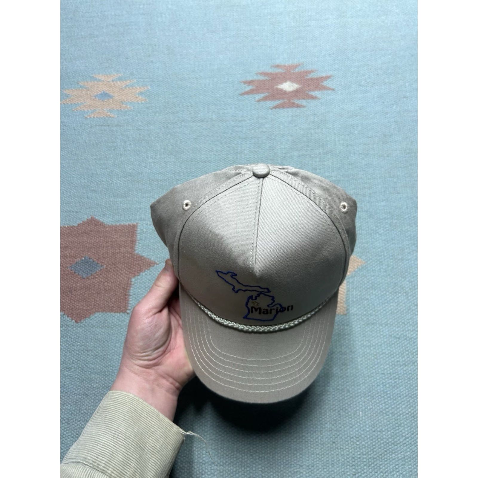 Vintage VINTAGE SnapBack hat cap Marion Michigan mitten cotton beige tan adjustable Size ONE SIZE - 3 Thumbnail