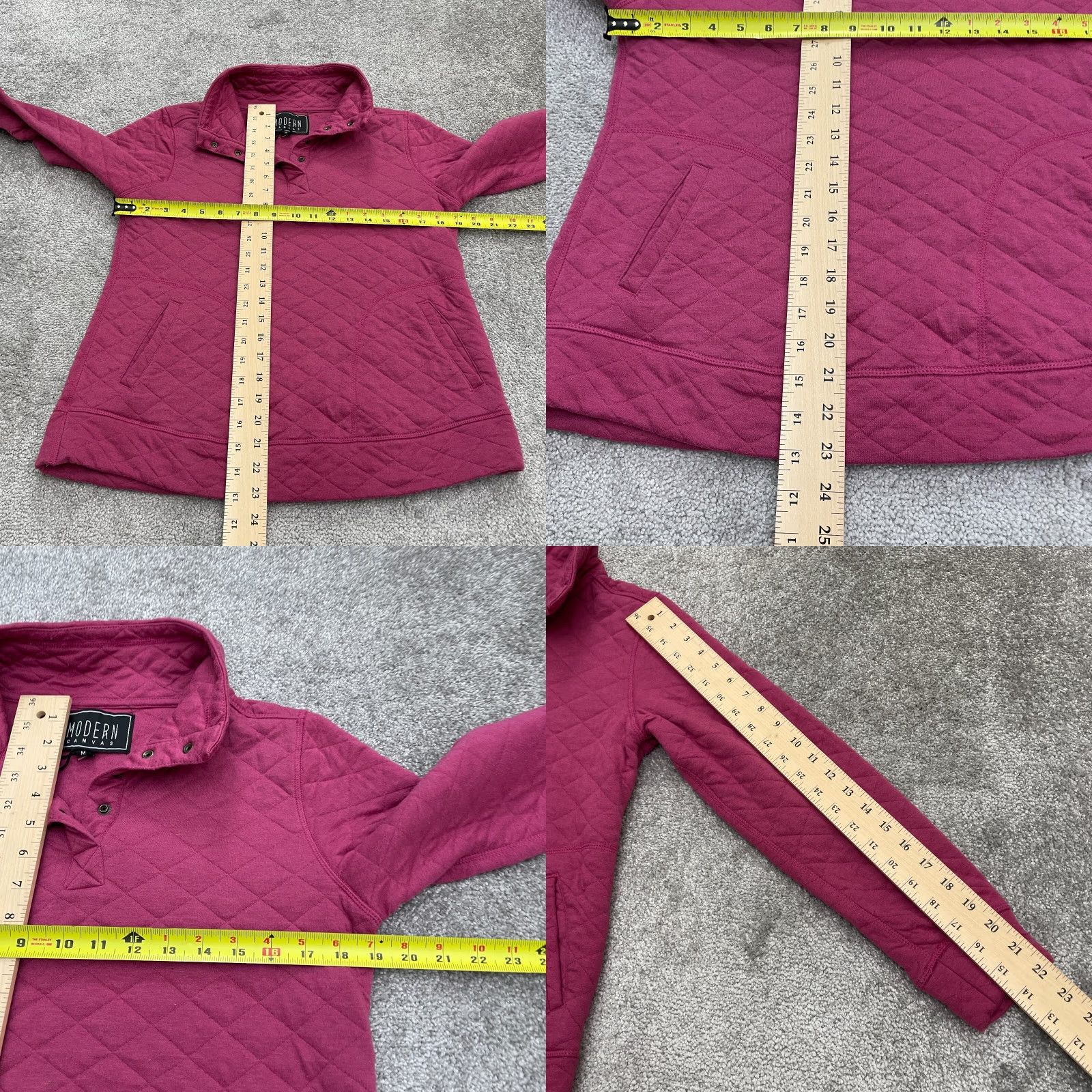 Vintage Modern Canvas Jacket Womens Medium Pink Quilted Mock 1/4 Snap Outdoor Pullover Size M / US 6-8 / IT 42-44 - 8 Thumbnail