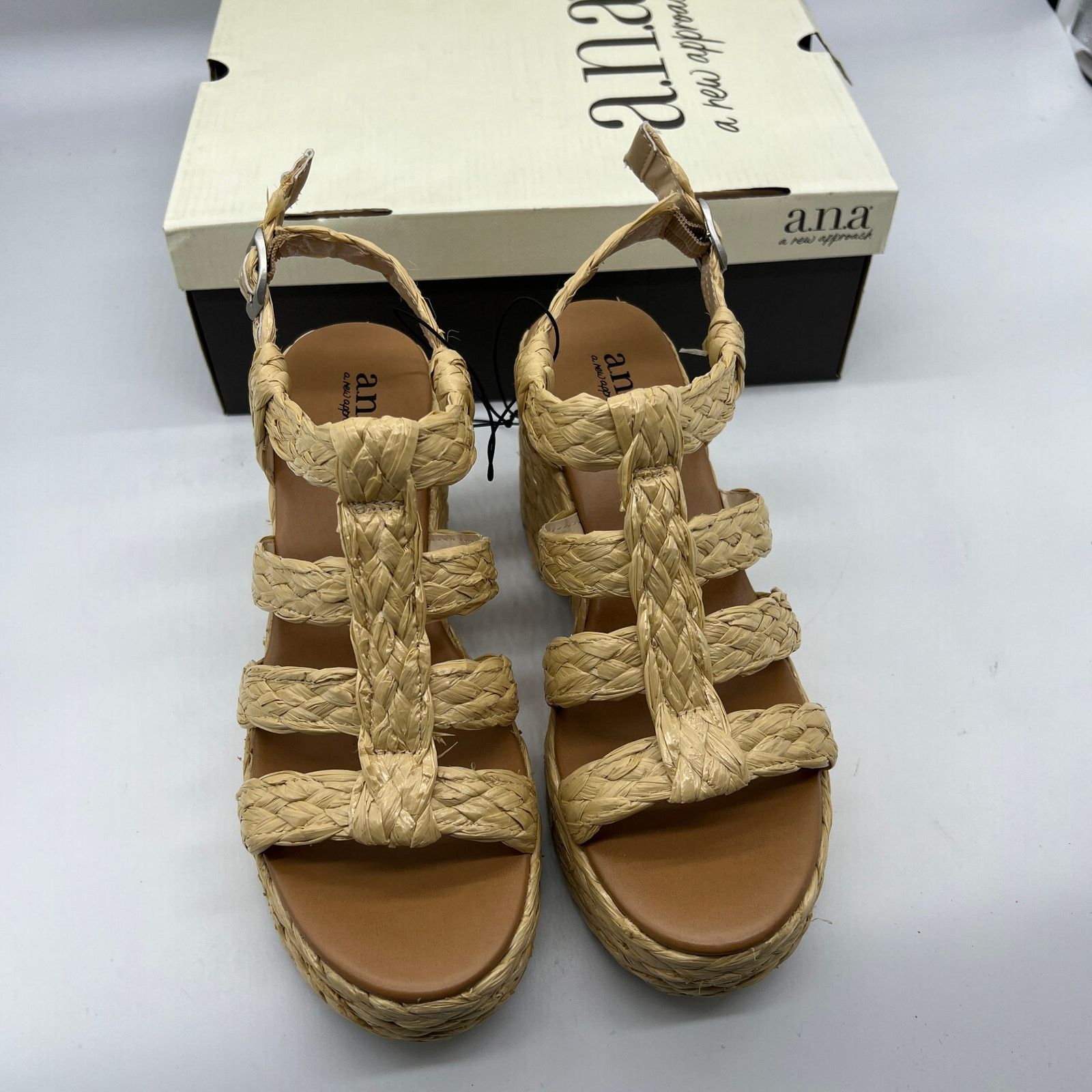 Other a.n.a Womens Merlin Wedge Sandals Brown Natural Size 9M Size US 9 / IT 39 - 3 Thumbnail