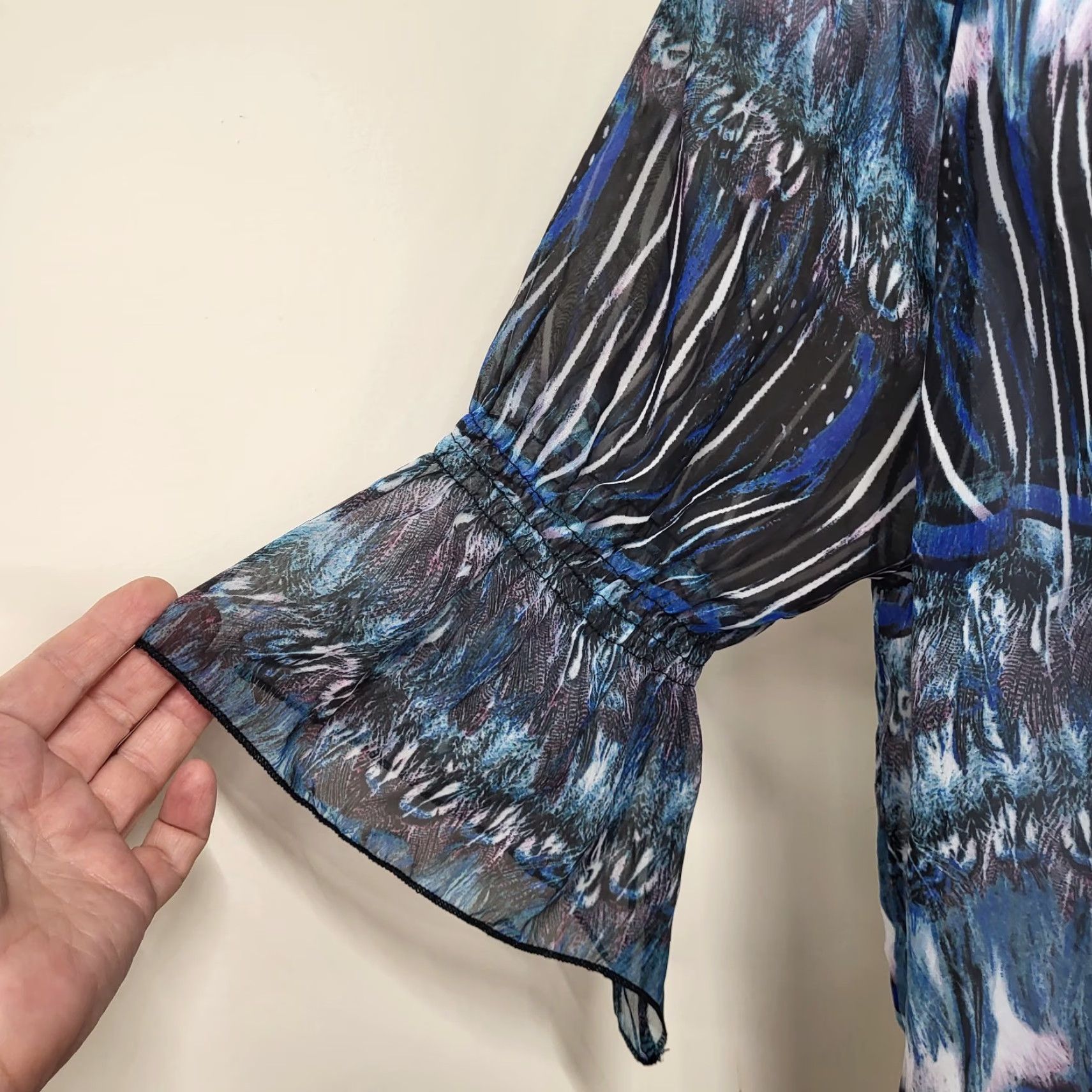 Mango Urban Mango Shirt Women's 2X Blue Multicolor Boho Abstract Sheer Blouse Size XXL / US 16-18 / IT 52-54 - 4 Thumbnail