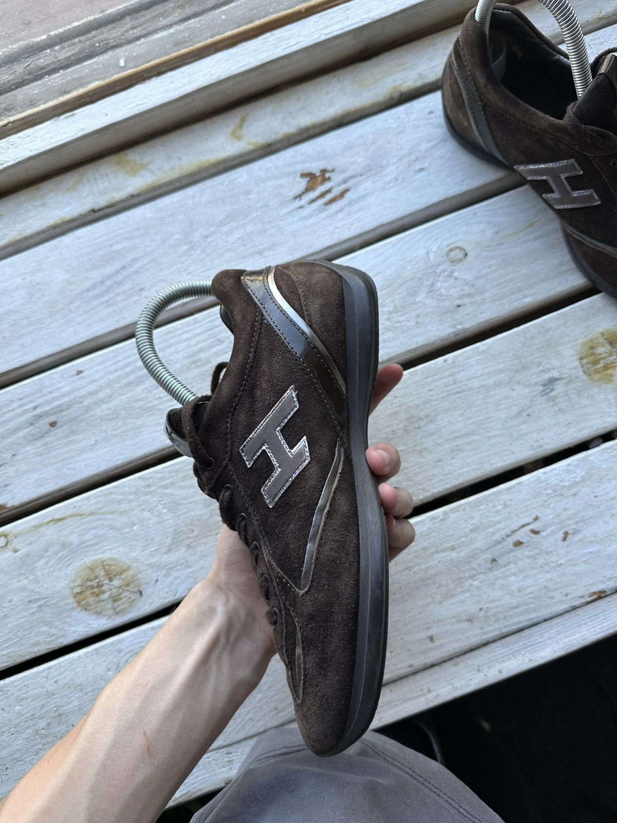 Hogan 🚨HOGAN REBEL LOW SNEAKERS BIG LOGO Y2K BROWN RARE LUXURY Size US 8 / IT 38 - 4 Thumbnail