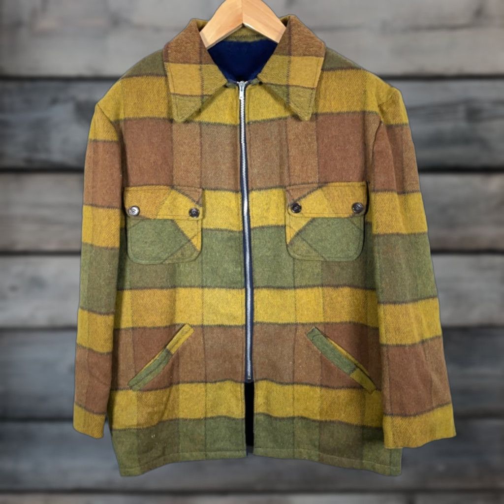 Etro VINTAGE 60s Wool Zip Up Jacket Men’s L Yellow Plaid Shaggy Lining Retro Military Jacket Style Size US L / EU 52-54 / 3 - 1 Thumbnail