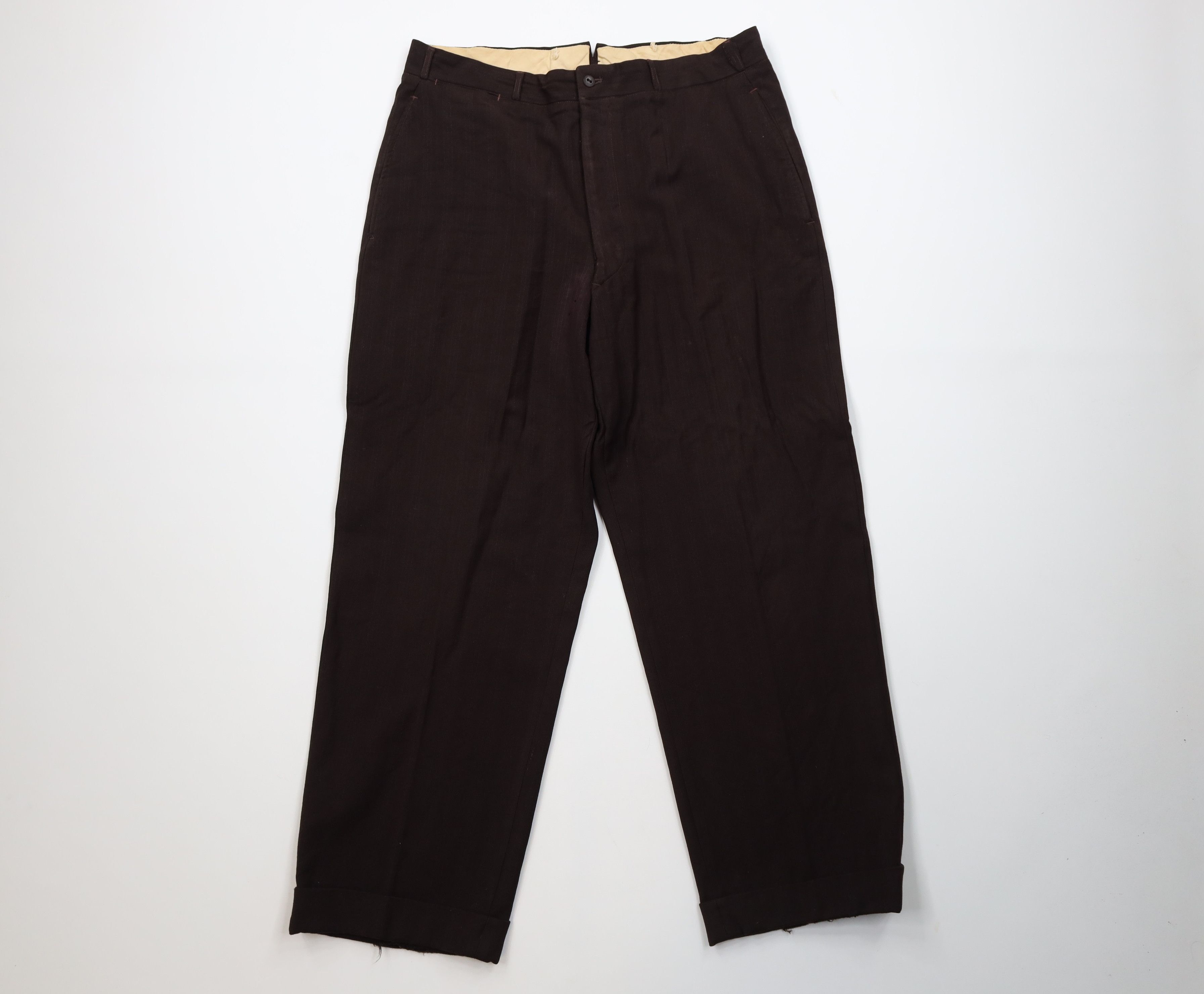 Vintage Vintage 30s 40s Wool Striped Chino Pants Button Fly USA Size US 32 / EU 48 - 1 Thumbnail