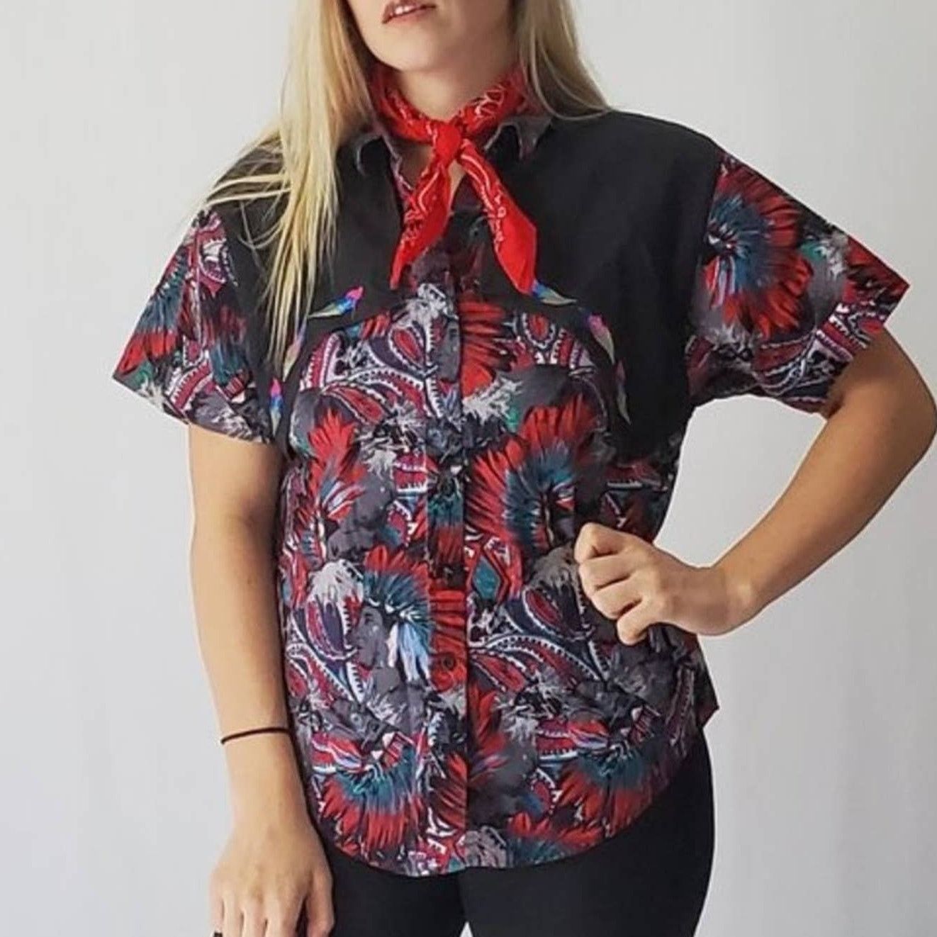 Vintage Vintage 90s Western Tribal Flyback Button Down Shirt - M Size M / US 6-8 / IT 42-44 - 1 Thumbnail