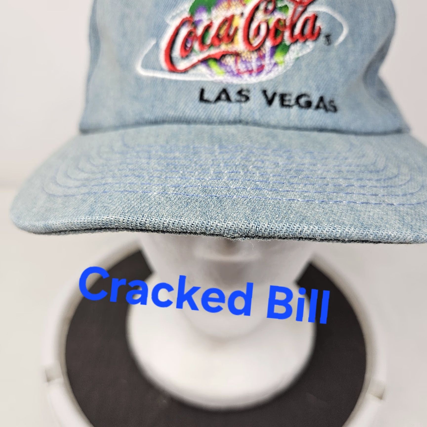 Vintage VINTAGE Coca-Cola Hat Cap Strap Back Denim World of Las Vegas Mens 90s Adjustable One Size Blue Cotton Denim Embroidered Coca-Cola City Mens VINTAGE Size ONE SIZE - 3 Thumbnail