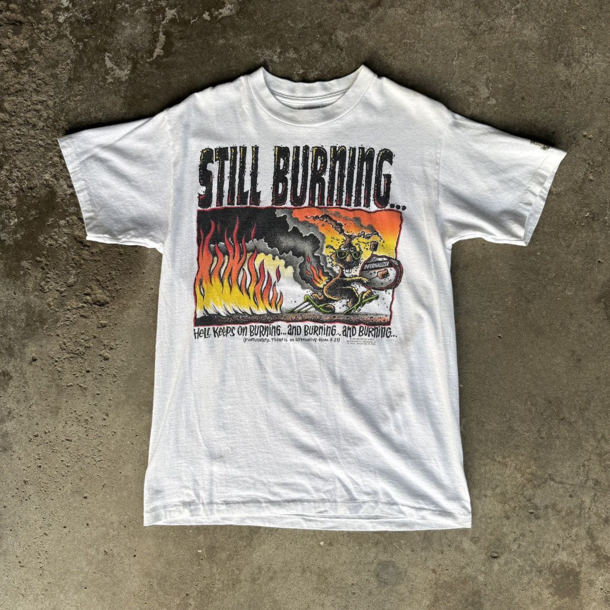 Delta 1993 Turn Or Burn graphic Tee Single Stitch Mens Medium Size US M / EU 48-50 / 2 - 1 Thumbnail