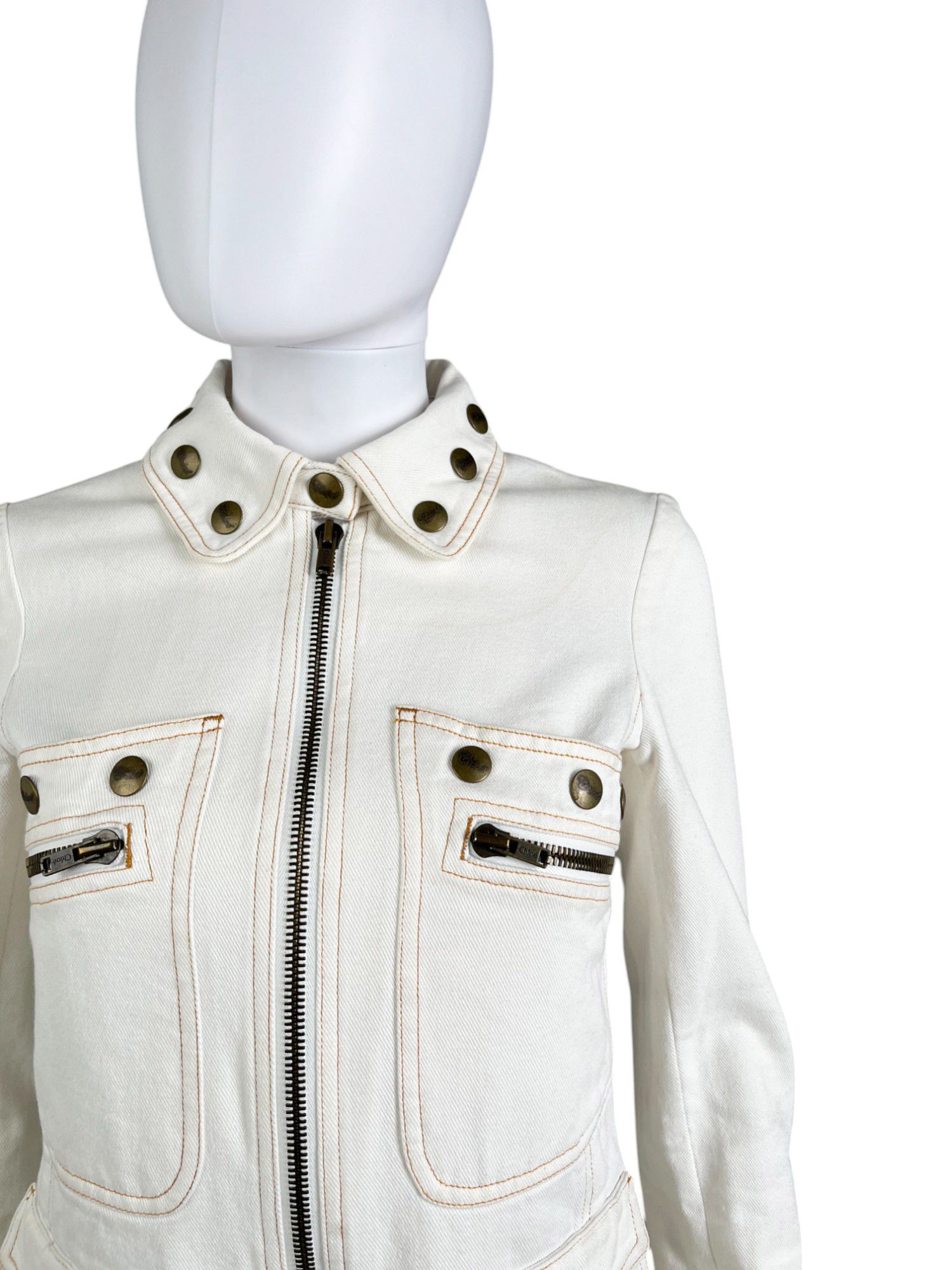 Chloe by Phoebe Philo S/S 2004 White Cotton Studded Jacket Size S / US 4 / IT 40 - 7 Thumbnail