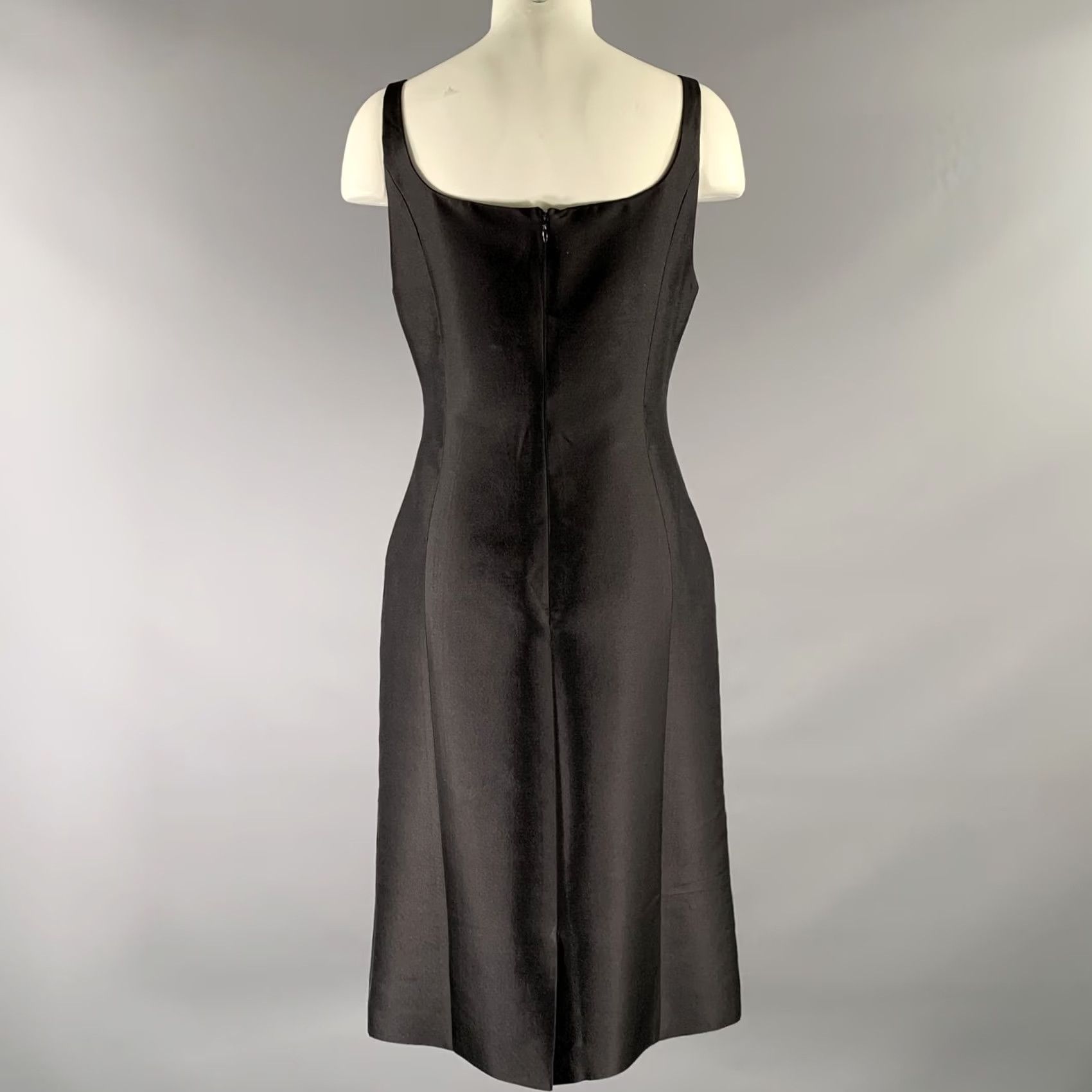 Vintage LUCIANO BARBERA Dress Black Silk Wool Scoop Neck Knee-Length 8 Women Italy Size M / US 6-8 / IT 42-44 - 3 Thumbnail