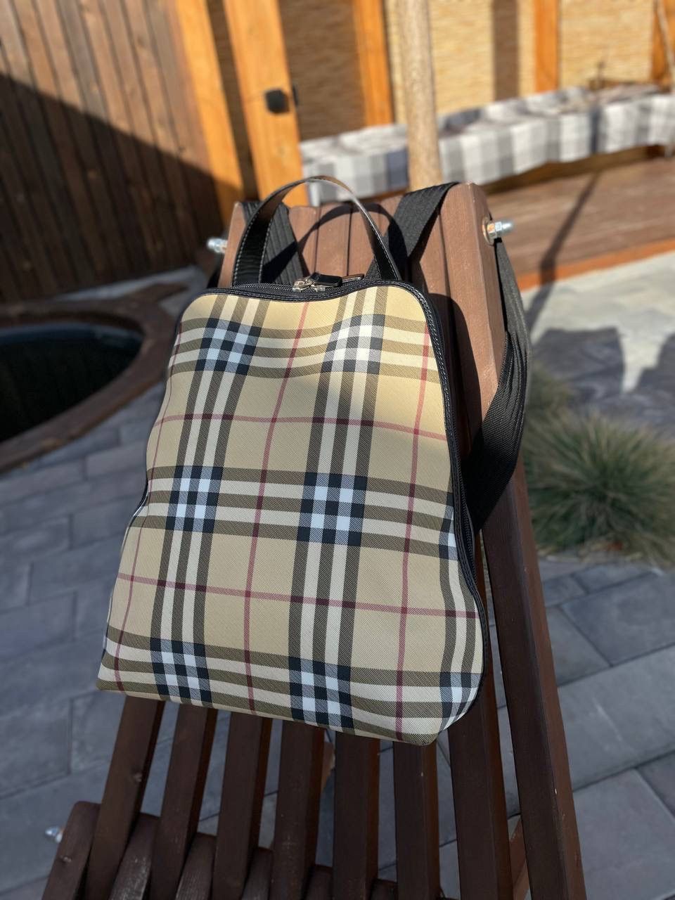 Burberry Burberry Leather Nova Check Coated Canvas Backpack Size ONE SIZE - 7 Thumbnail