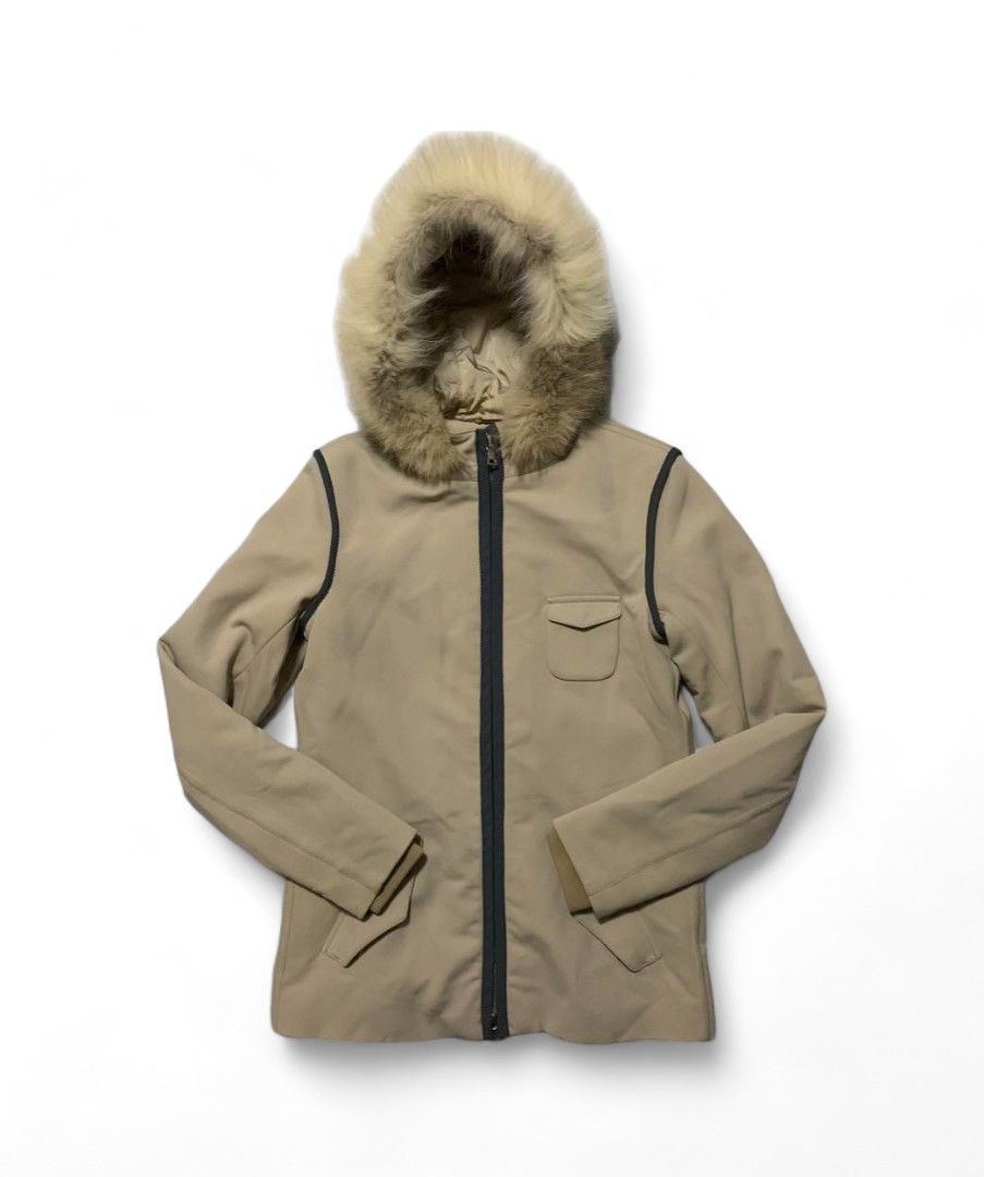 ジャケット・アウター PRADA SPORTS fox fur jacket Prada Puffer Down Long Jacket Gray Metal Logo 100% Real Fox