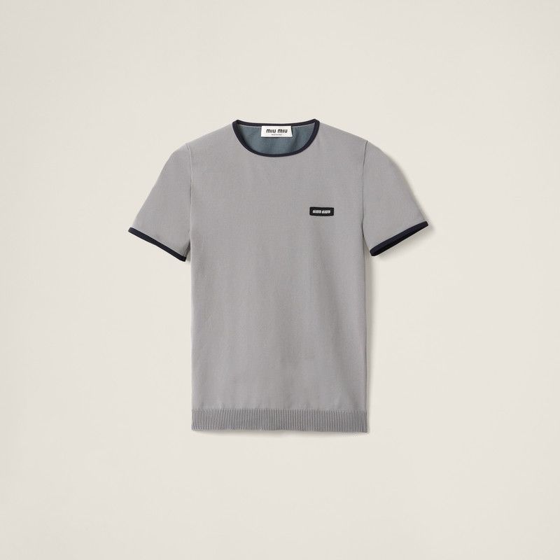 Miu Miu o1B3y1r0526 Technical Yarn Crew-Neck Sweater in Grey Size XL / US 12-14 / IT 48-50 - 1 Thumbnail