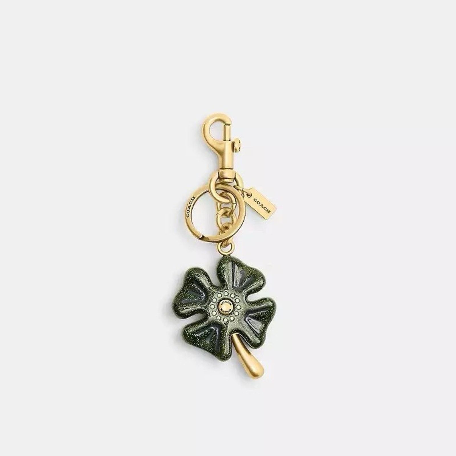 Coach NWT Coach Four Leaf Clover Bag Charm Brass/Green CEA09 Size ONE SIZE - 6 Thumbnail