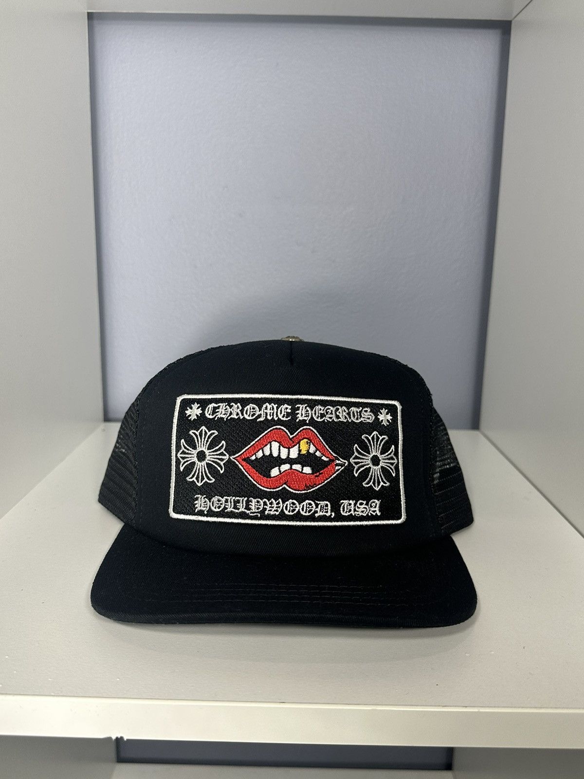 image of Chrome Hearts Black Matty Boy Chomper Trucker Hat, Men's