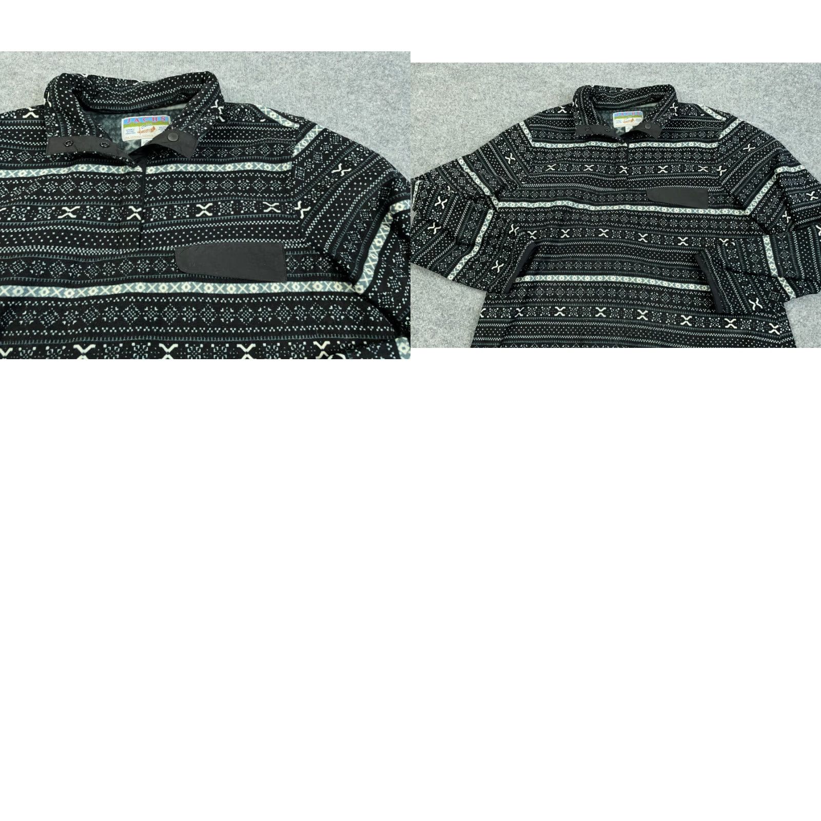 Vintage Ski Lodge Style Jacket Women's XL Black 1/4 Snap Fleece Pullover Tribal Motif Size XL / US 12-14 / IT 48-50 - 8 Thumbnail
