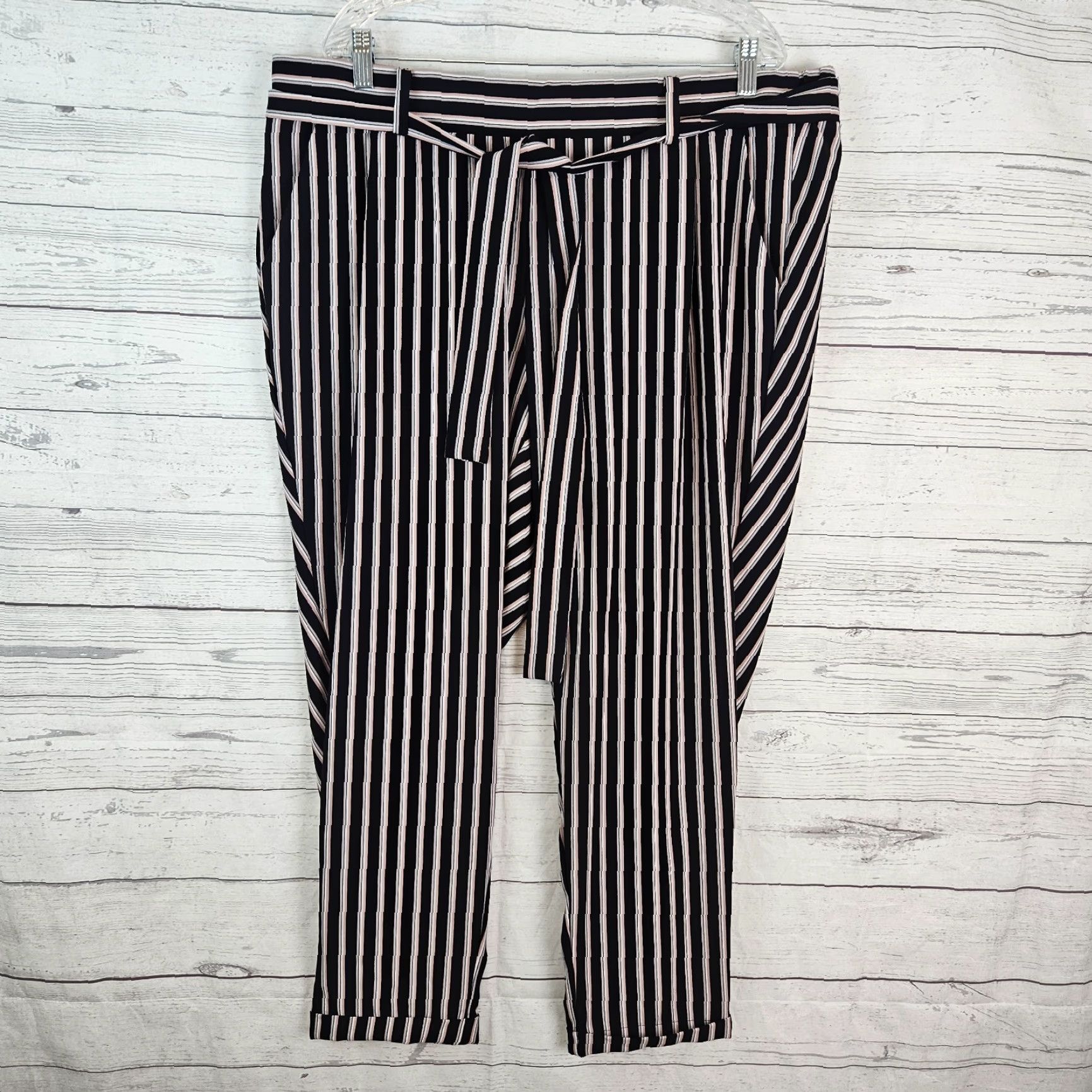 Torrid Torrid Womens Ankle Pants Pants High Rise Striped Cuffed Belt Black Pink Stripe 2X Plus Size Size 40" / US 18 - 2 Thumbnail
