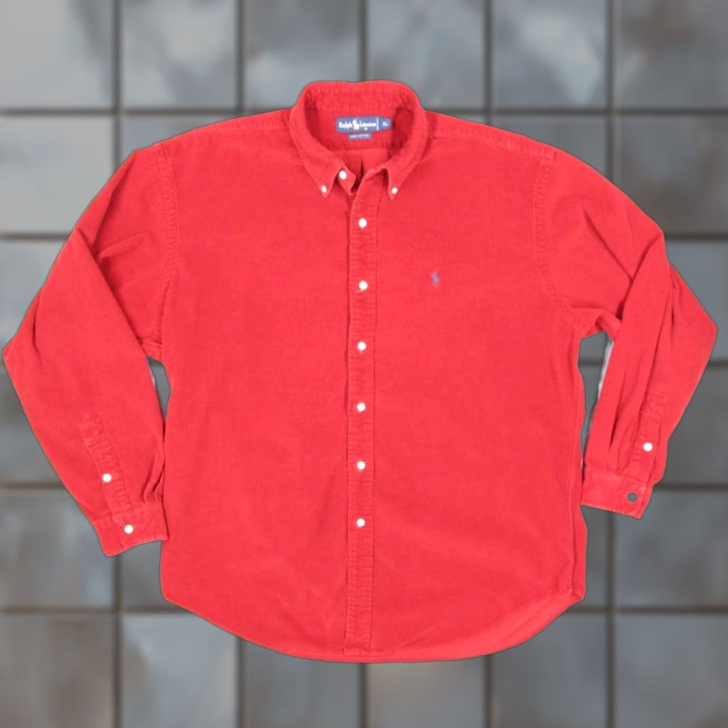 Ralph Lauren VINTAGE Ralph Lauren Shirt Mens XL Red Corduroy Button Up Blue Pony Y2K Size US XL / EU 56 / 4 - 1 Thumbnail