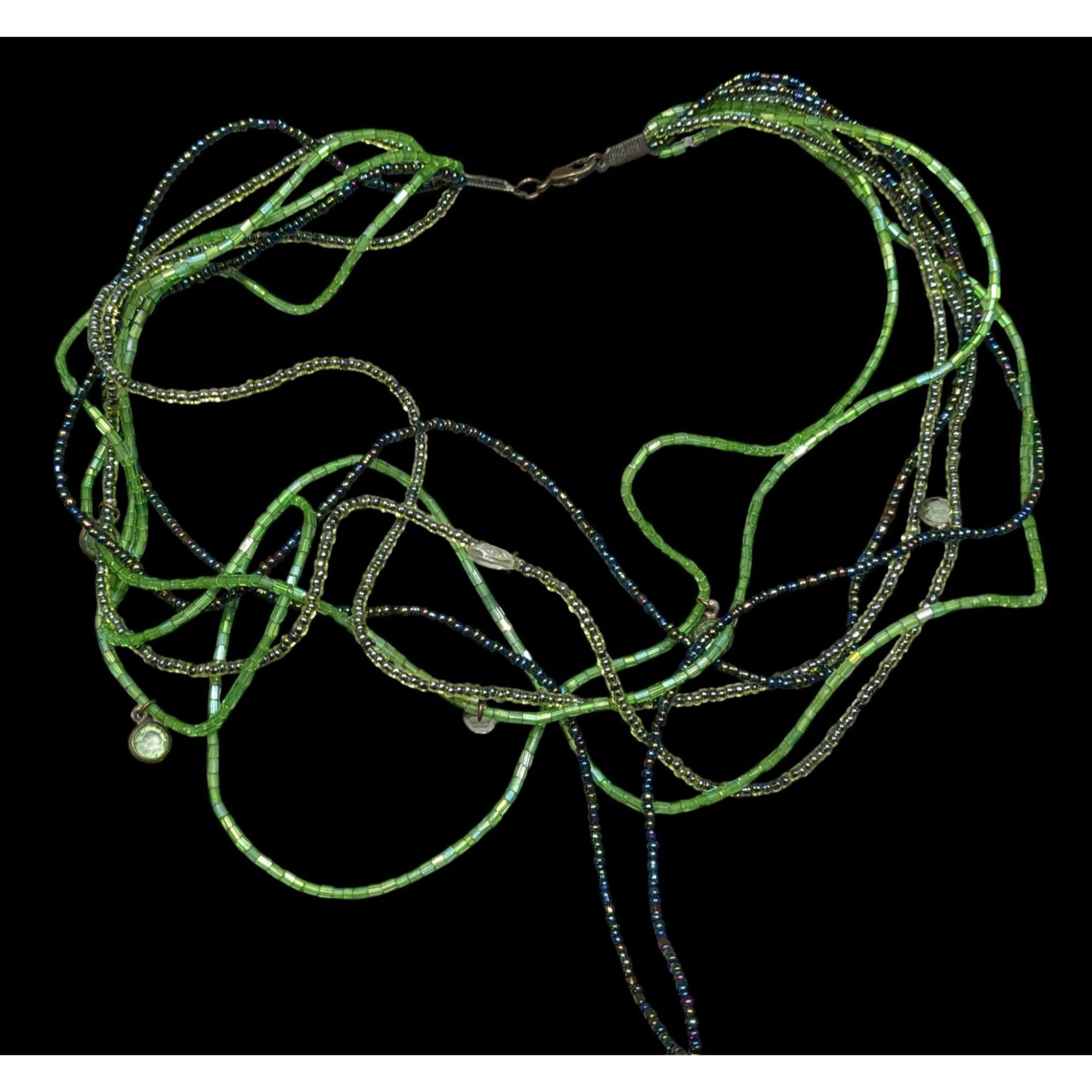 Other Wiggly Fantasy Green Glass Beaded Layered Necklace With Smal Size ONE SIZE - 1 Thumbnail