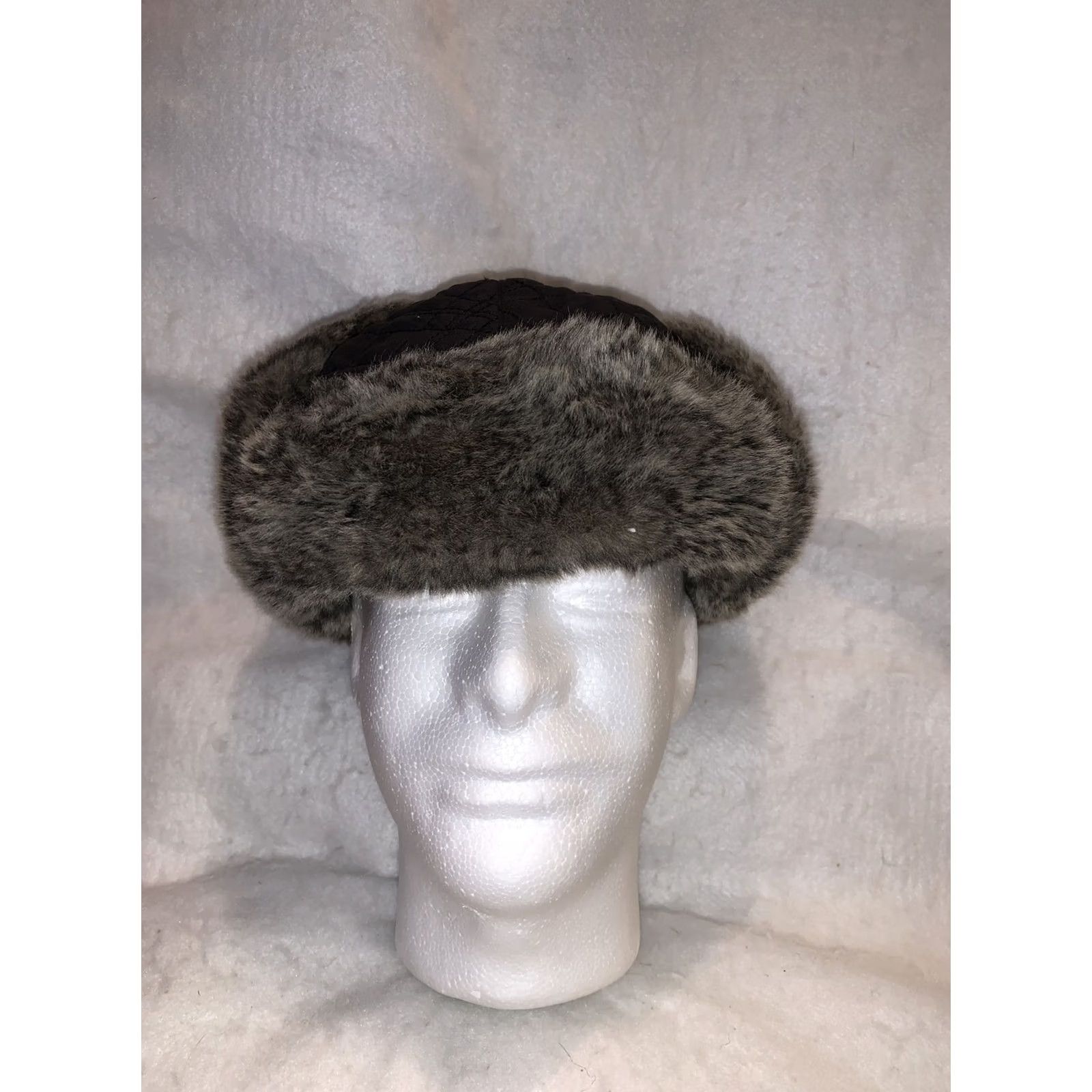 Eddie Bauer VINTAGE Eddie Bauer Trapper Hat Women L/xl Faux Fur Trim Black Brown Gray Fur Trim Mens Womens Size ONE SIZE - 2 Thumbnail