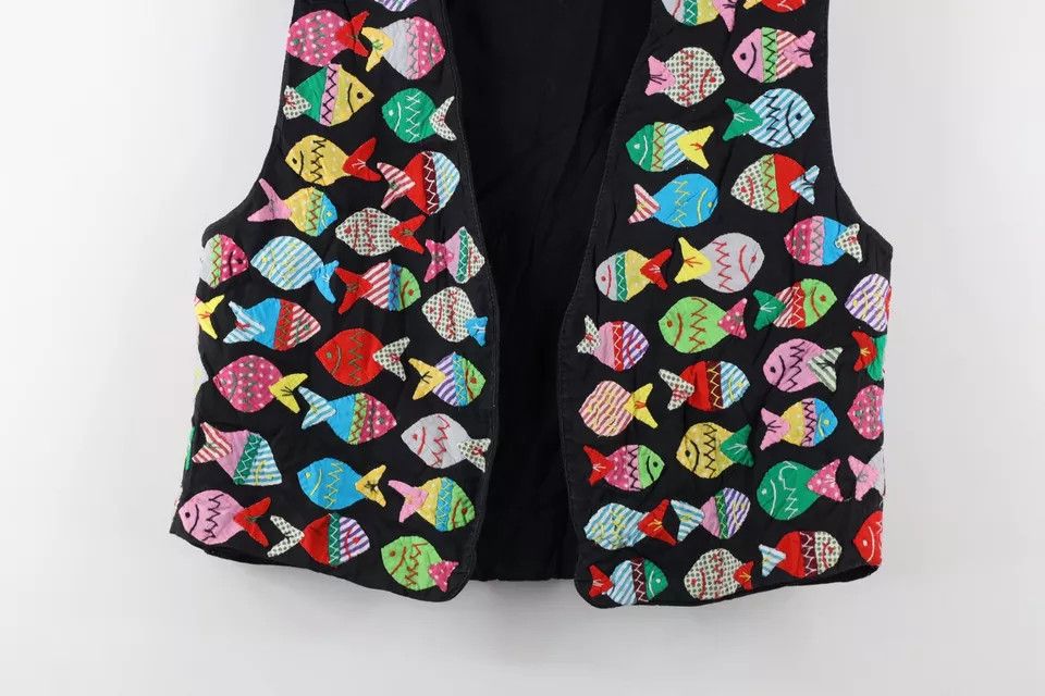 Vintage Vintage 90s Streetwear Patchwork Fish Open Front Vest Jacket Size M / US 6-8 / IT 42-44 - 3 Thumbnail