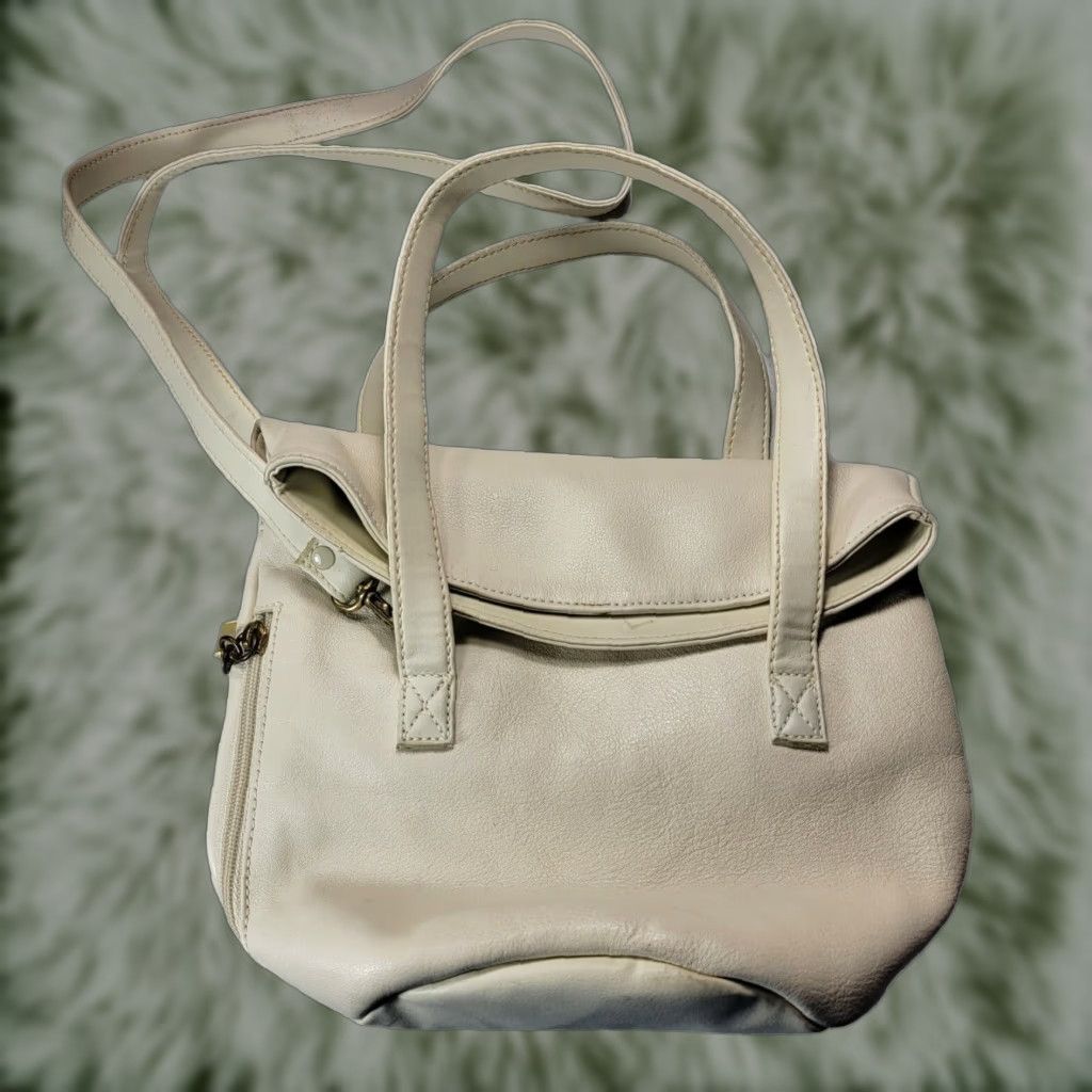Perry Ellis Crossbody Bag White Leather Medium Womens