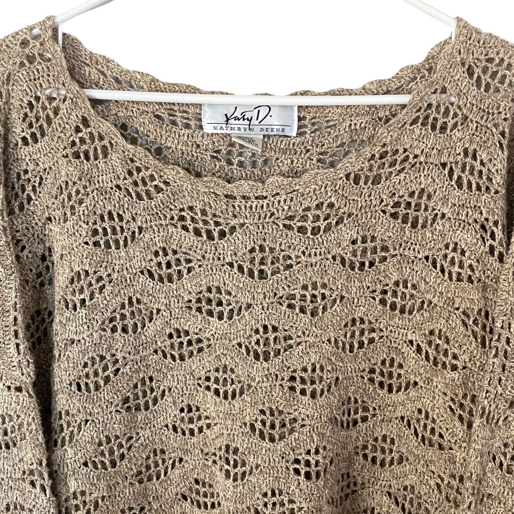 Vintage VINTAGE Kathryn Deene Crochet Knit Sweater Women’s Plus Size 22 Tan Pullover Breathable Casual Size 3XL / US 20-22 - 4 Thumbnail