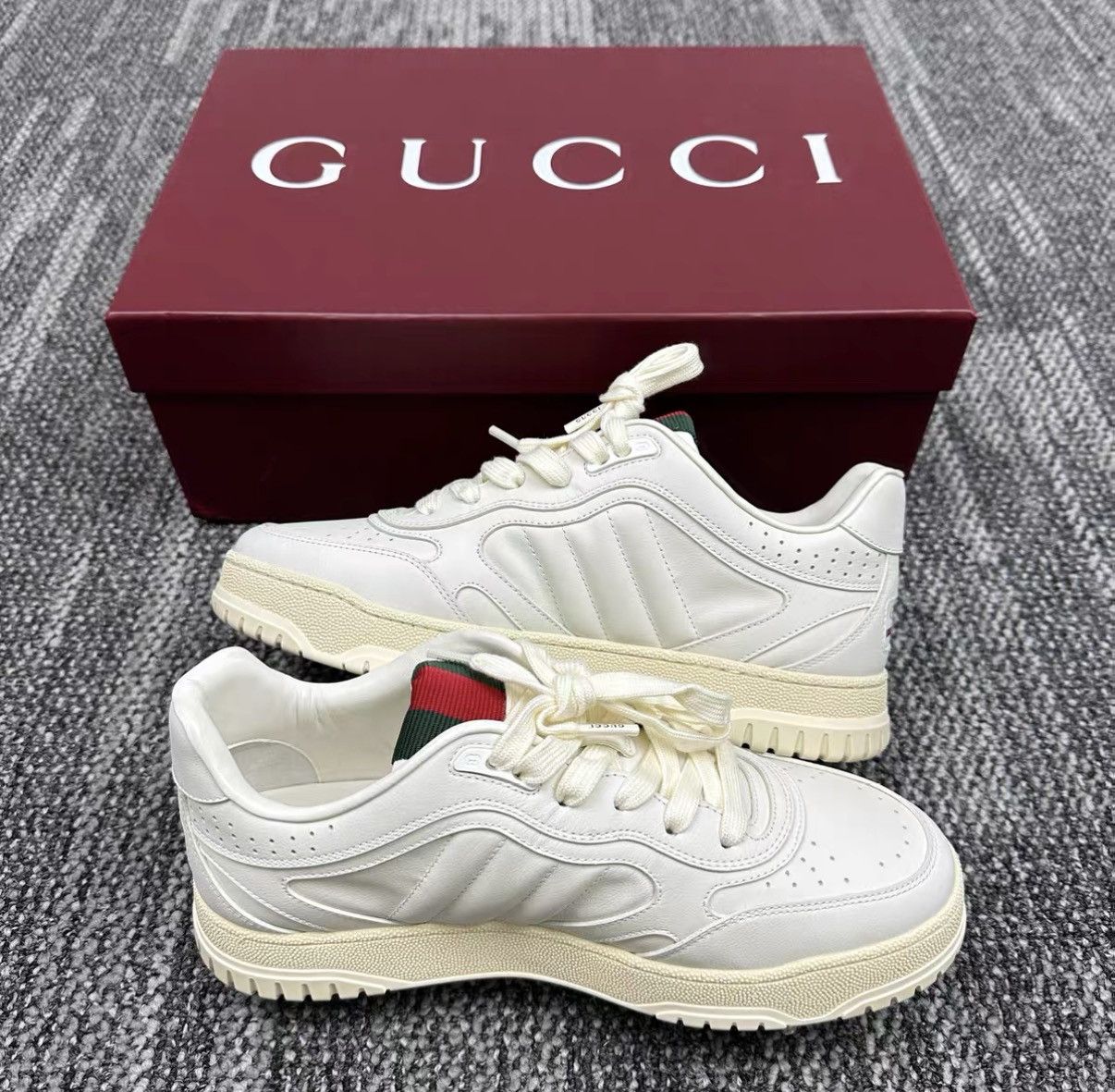 Gucci Gucci Re-Web Grained Leather Low Top Sneakers J42 Size US 7.5 / EU 40-41 - 5 Thumbnail