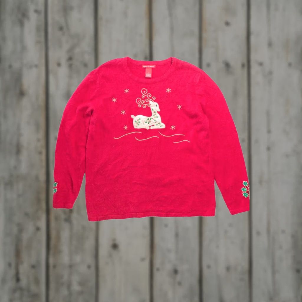 Vintage VINTAGE Merry & Bright Red Ugly Christmas Sweater Cardigan Large Ramie / Cotton 42 Chest Womens/Ladies XL Mens Large 1954 Ragstock Size L / US 10 / IT 46 - 1 Thumbnail