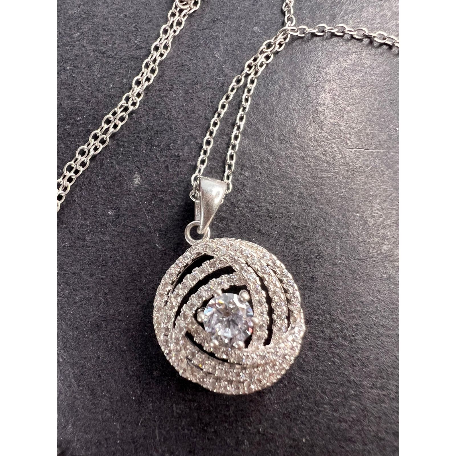 Other Cz swirl circle sterling silver pendant and chain Size ONE SIZE - 2 Thumbnail