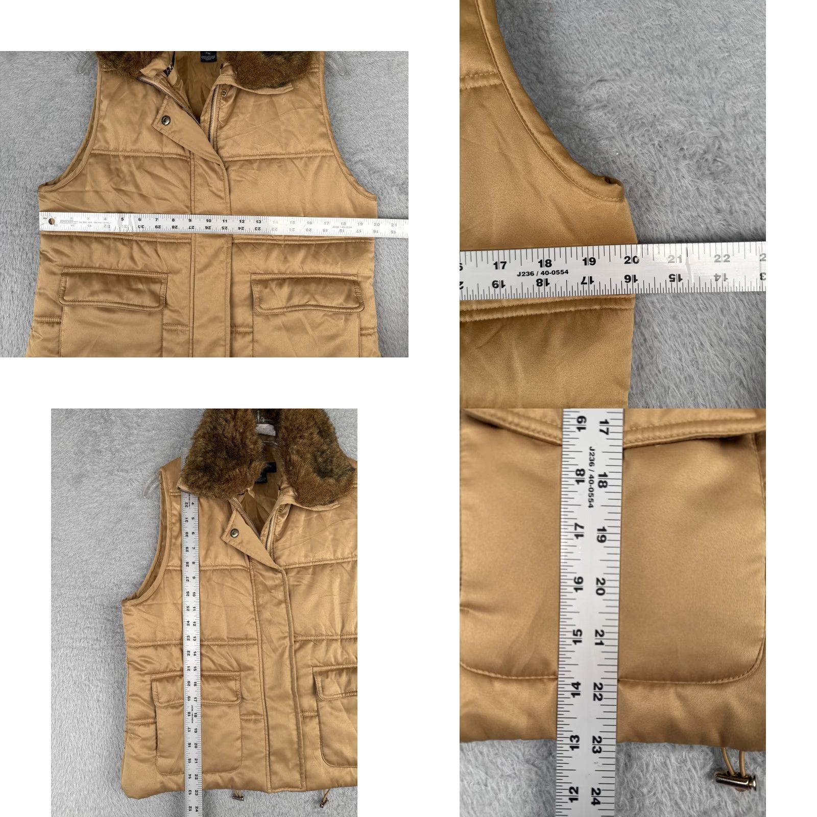 Jones New York Jones New York Vest Womens Petite Medium Beige Faux Fur Collar Pockets Polyester Size M / US 6-8 / IT 42-44 - 8 Thumbnail