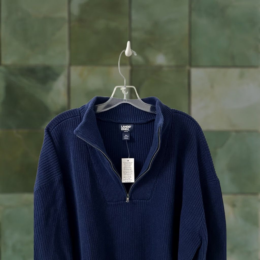 Lands' End VINTAGE Lands' End Drifter Sweater Womens 2X Navy Blue Cotton Ribbed 1/4 Zip Pullover NWT Size XXL / US 16-18 / IT 52-54 - 1 Thumbnail