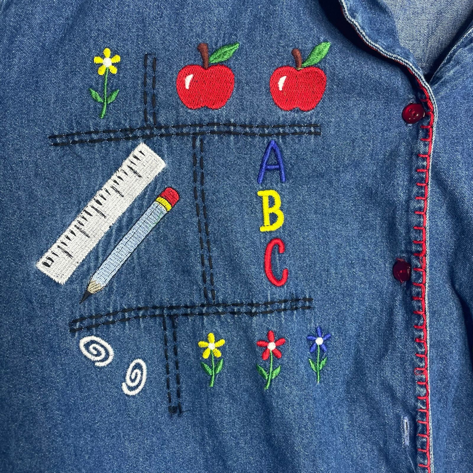 Vintage Vintage Bobbie Brooks Embroidered Teacher Denim Button Down Size 3XL / US 20-22 - 6 Thumbnail