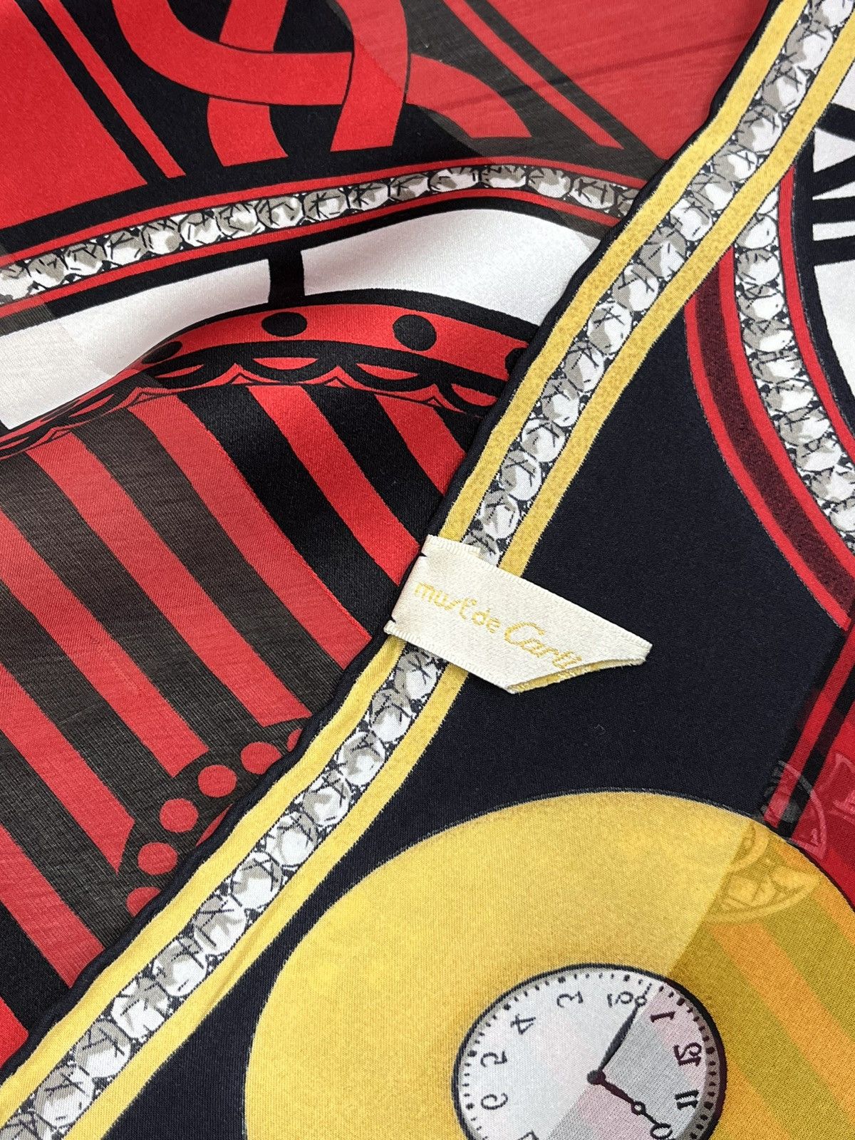 Cartier Cartier Made In France Red Silk Scarf 85x85 Cm Clock Print Size ONE SIZE - 8 Thumbnail