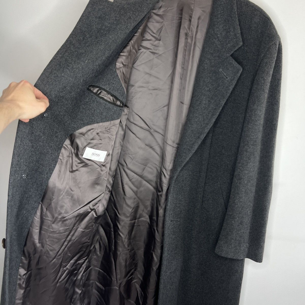 Hugo Boss × Vintage Vintage Hugo Boss Wool Cashmere Long Coat Jacket Grey 90s Size US XL / EU 56 / 4 - 7 Thumbnail