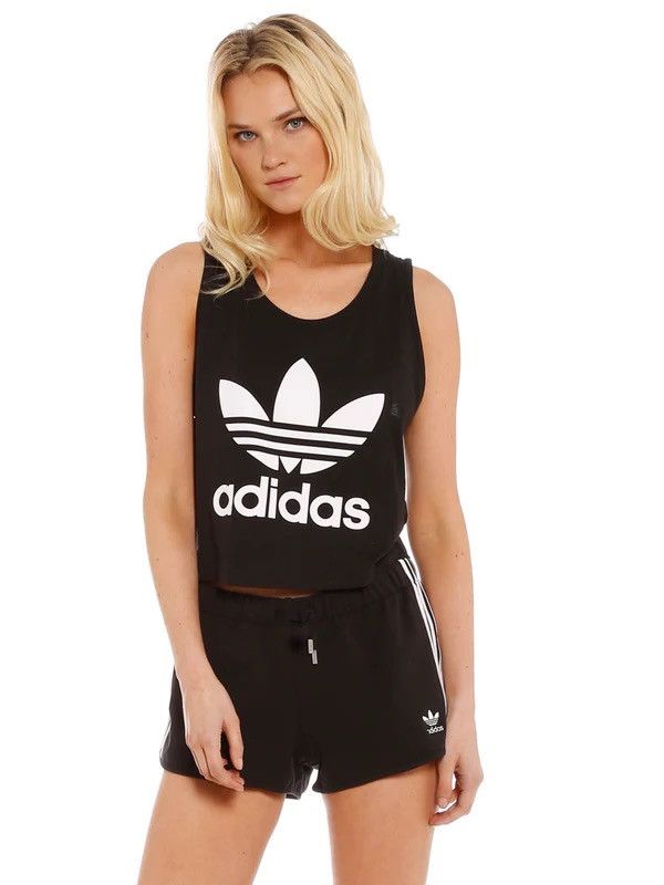 Adidas Adidas Womens Black Cropped Tank Top Center Print Logo Size XS / US 0-2 / IT 36-38 - 1 Thumbnail