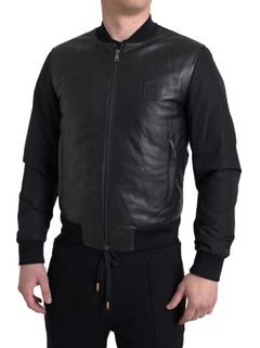 Men's luxury jacket - Philipp Plein Bomber jacket in black leather with  logo plate