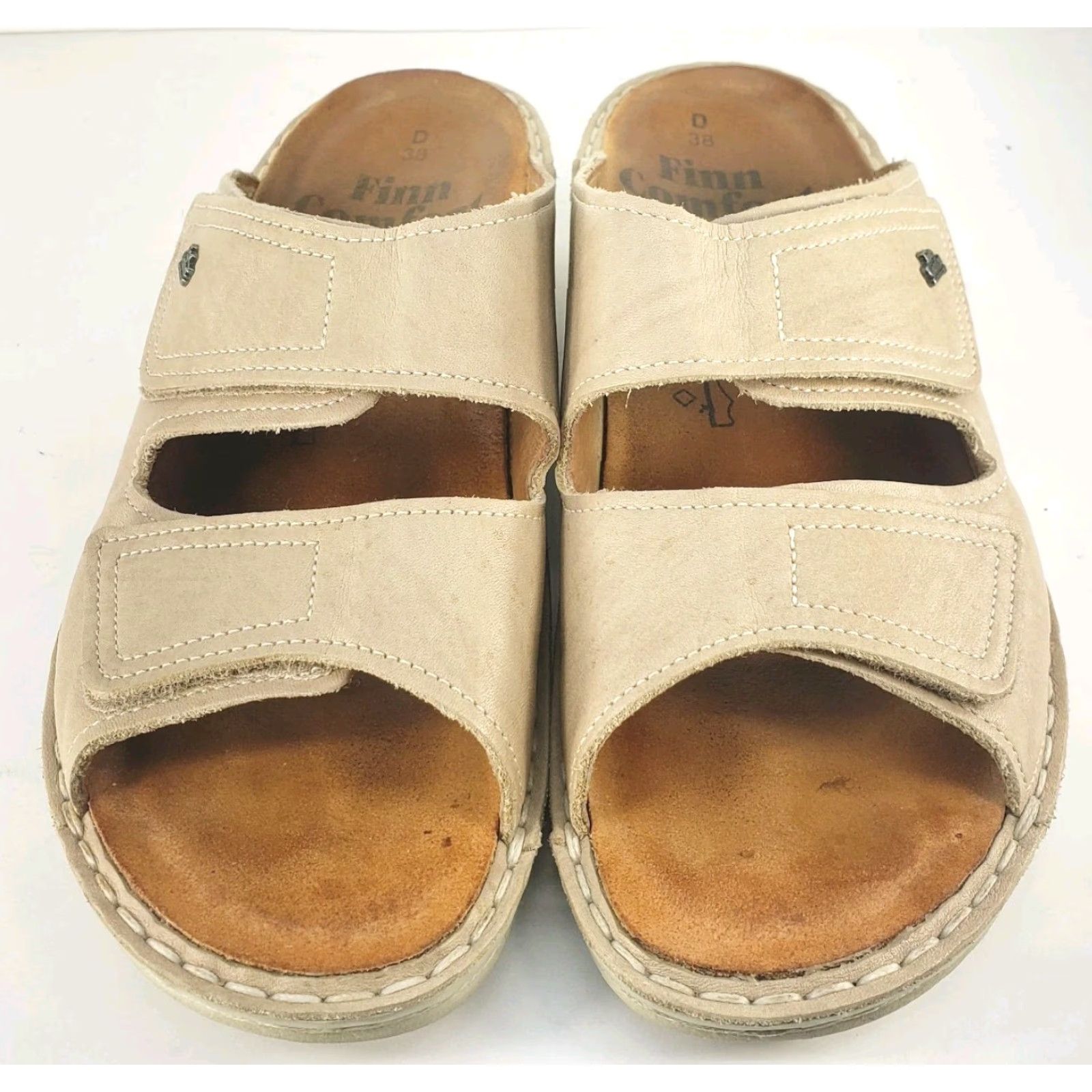 Vintage Finn Comfort Sandal Women Slide Sansibar 7.5D Wide 38 Beige Leather Hook & Loop Arch Support Slip Resistant Casual Travel Summer Size US 8 / IT 38 - 3 Thumbnail