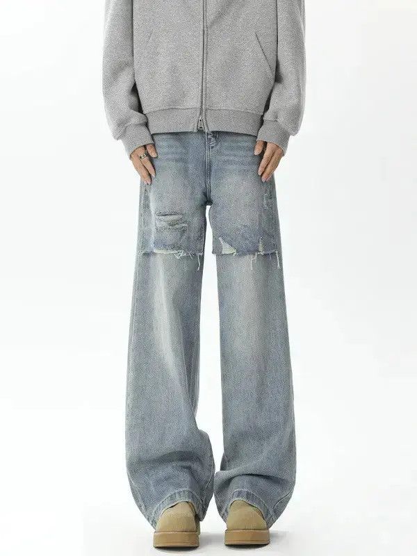 Japanese Brand Retro loose ripped patchwork jeans Size US 32 / EU 48 - 1 Thumbnail