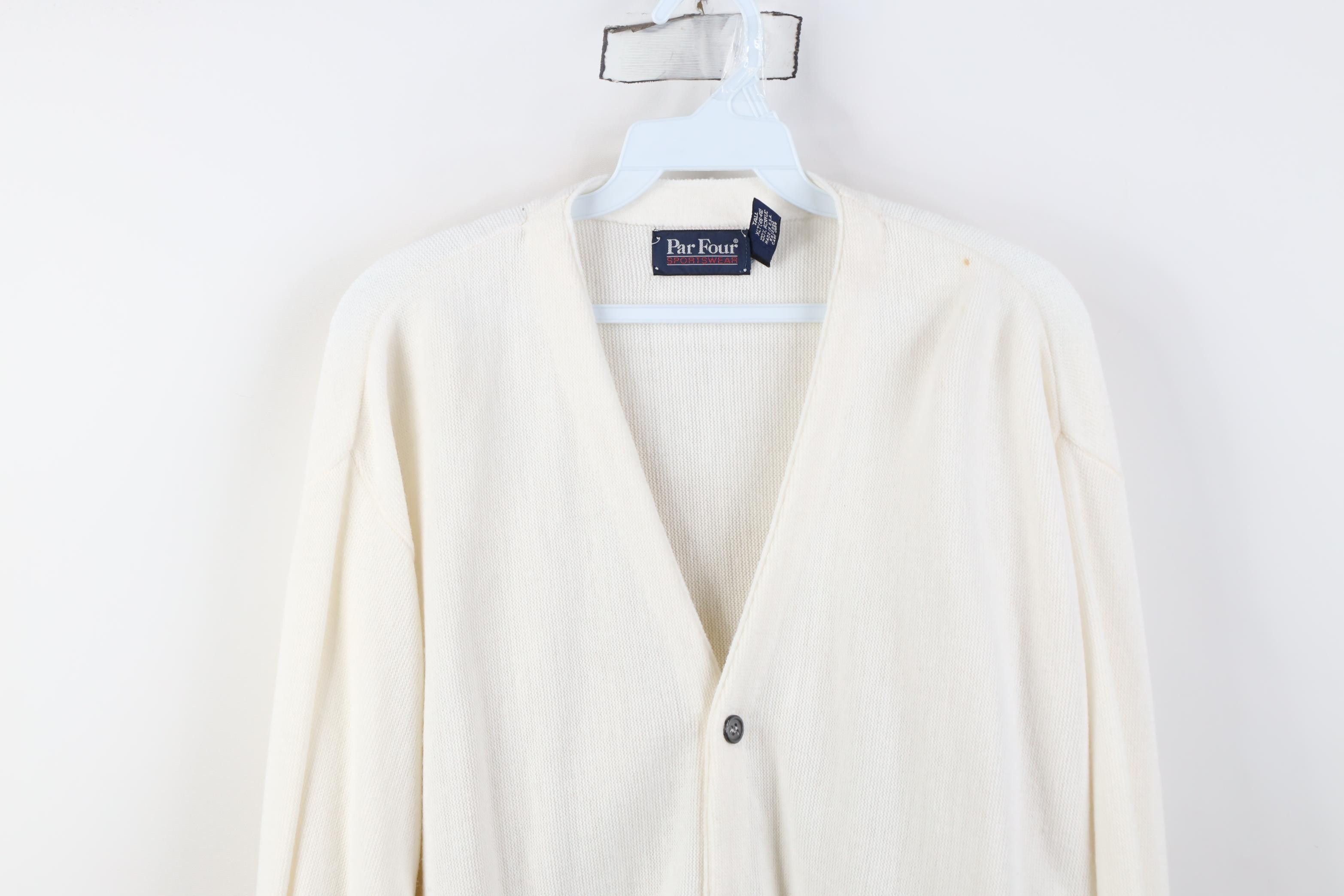 Vintage Vintage 70s Streetwear Blank Knit Cardigan Sweater White USA Size US XL / EU 56 / 4 - 2 Thumbnail