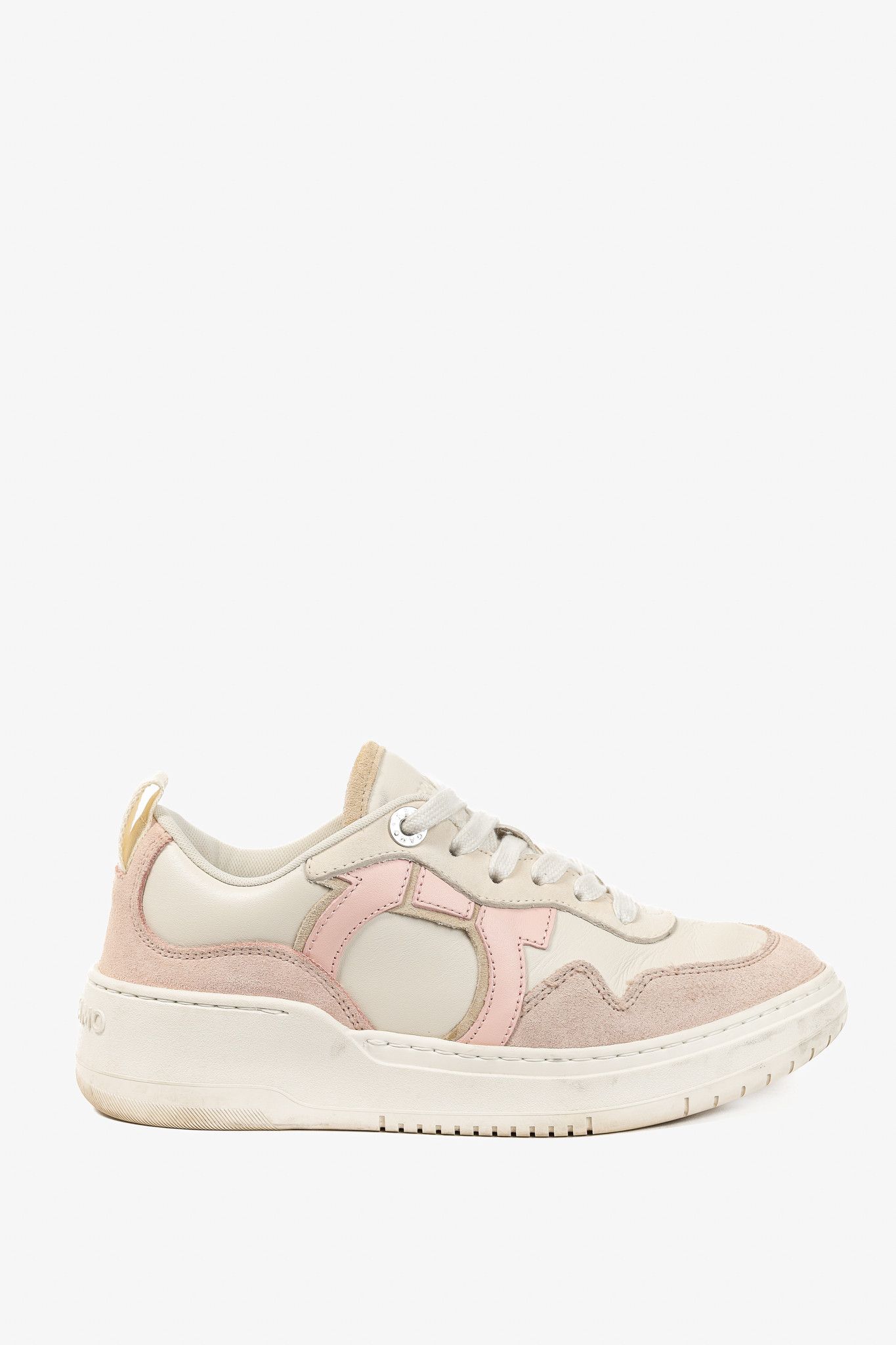 Salvatore Ferragamo Ferragamo Dania Cream Gancini Lace-Up Leather Sneakers Size US 5 / IT 35 - 1 Thumbnail