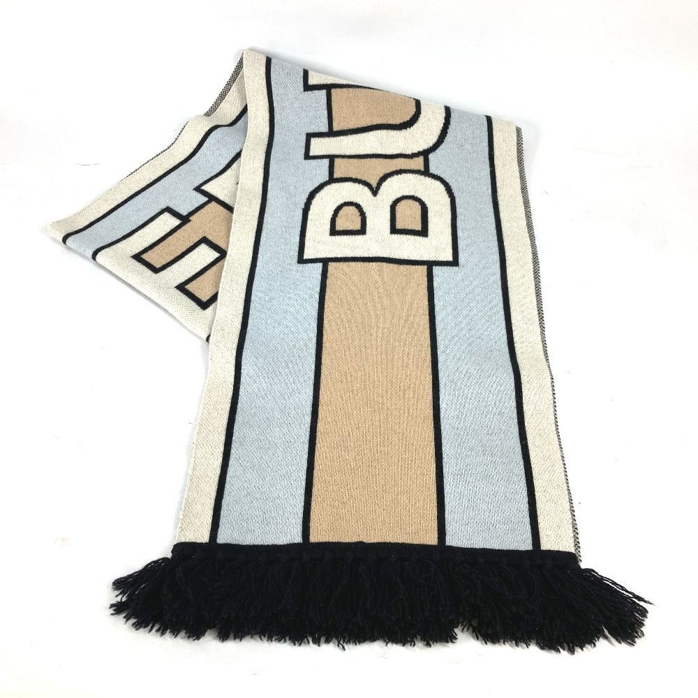 Burberry Burberry 8021740 Border Logo Fringe Scarf Cashmere Women Beige Size ONE SIZE - 1 Thumbnail