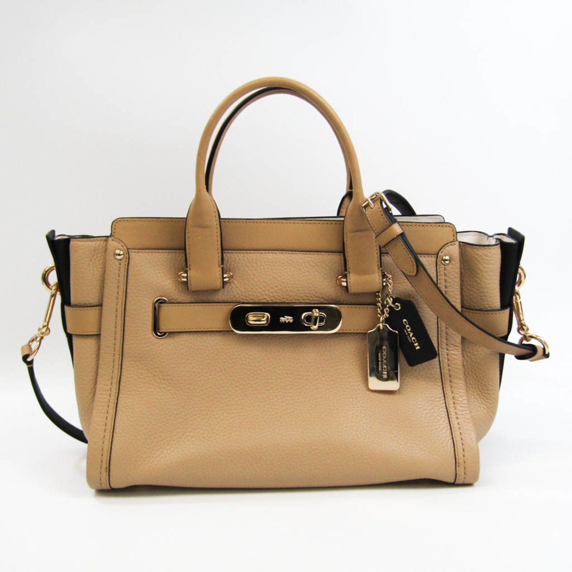 image of Coach Swagger Carryall 34420 Women's Leather Handbag,shoulder Bag Light Beige in Black